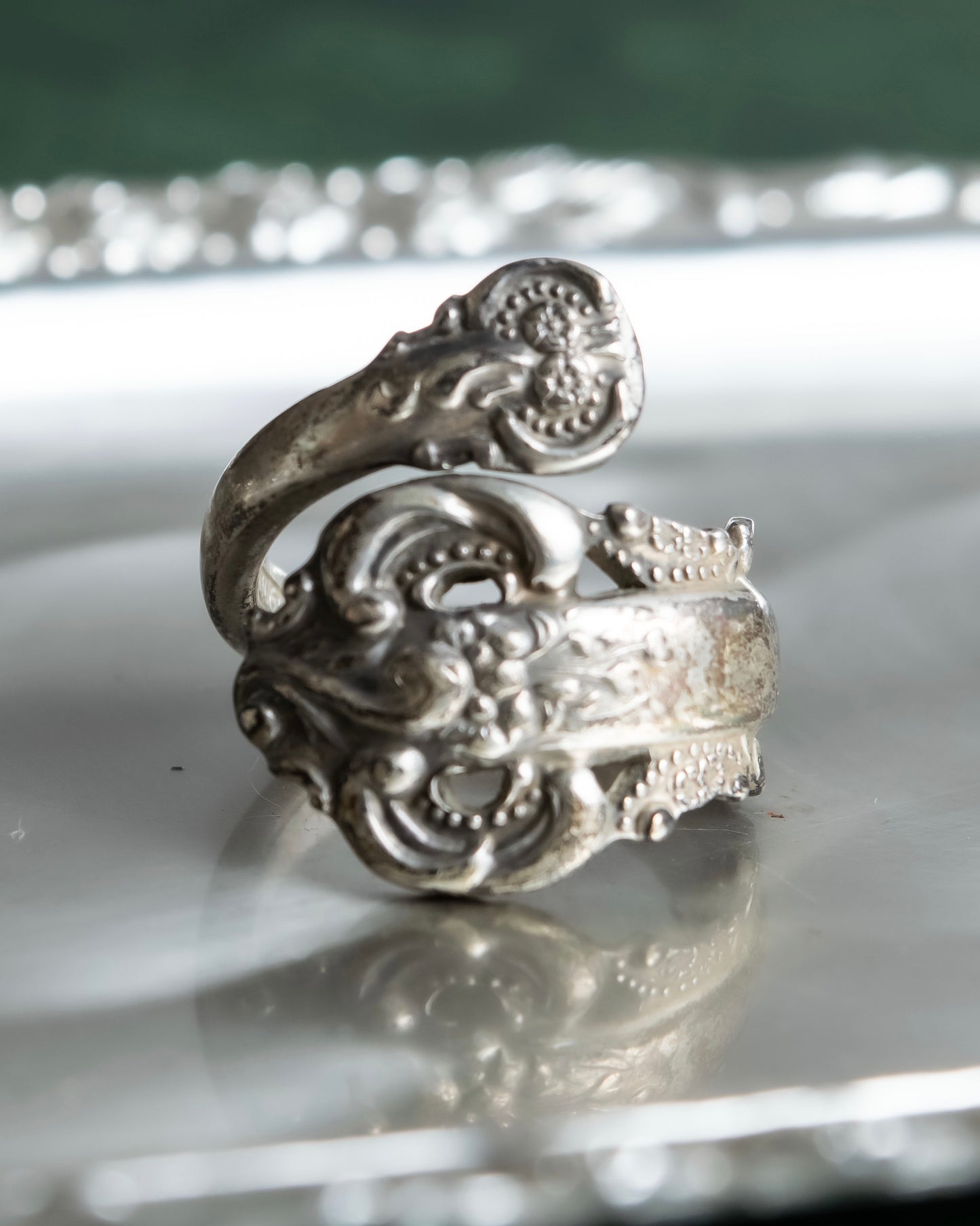 "Camusso" Sterling silver floral engraved spoon ring