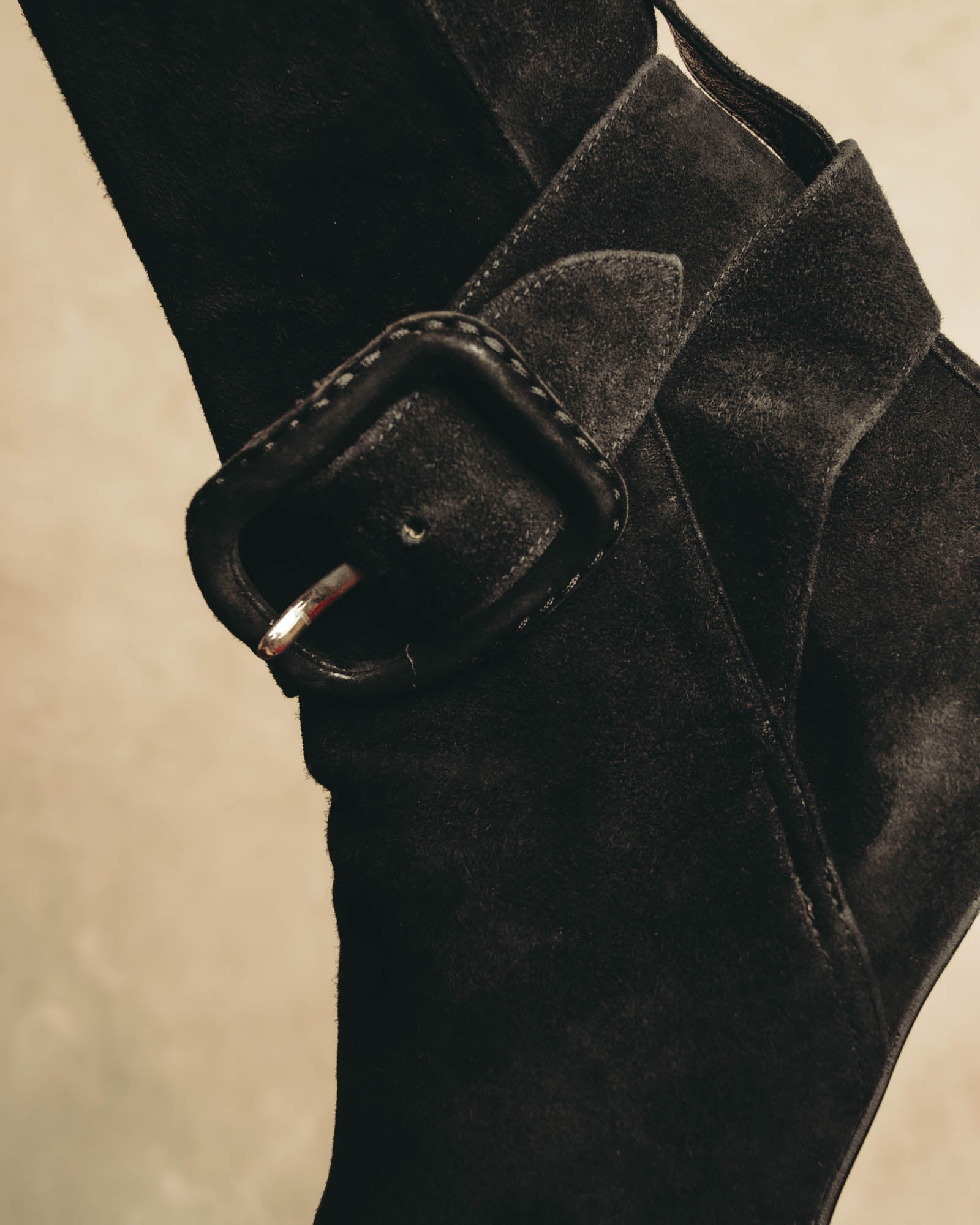 -SPECIAL- "Hermès" 90's-00's Margiela era fold-over black suede belt boots