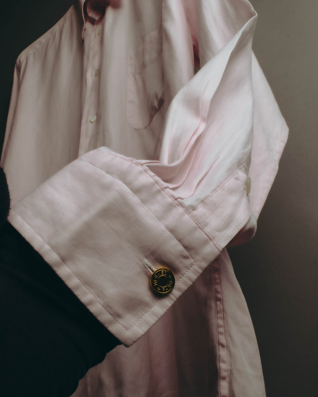 "Hermès" 80's-early 90's Pale pink herringbone cotton dress shirt