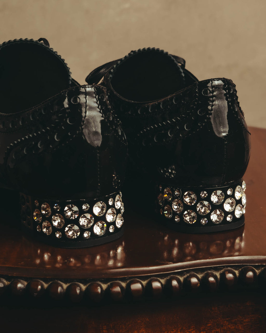 -SPECIAL- “Miu Miu” 2010’s Crystal embellished heel patent leather brogue shoes