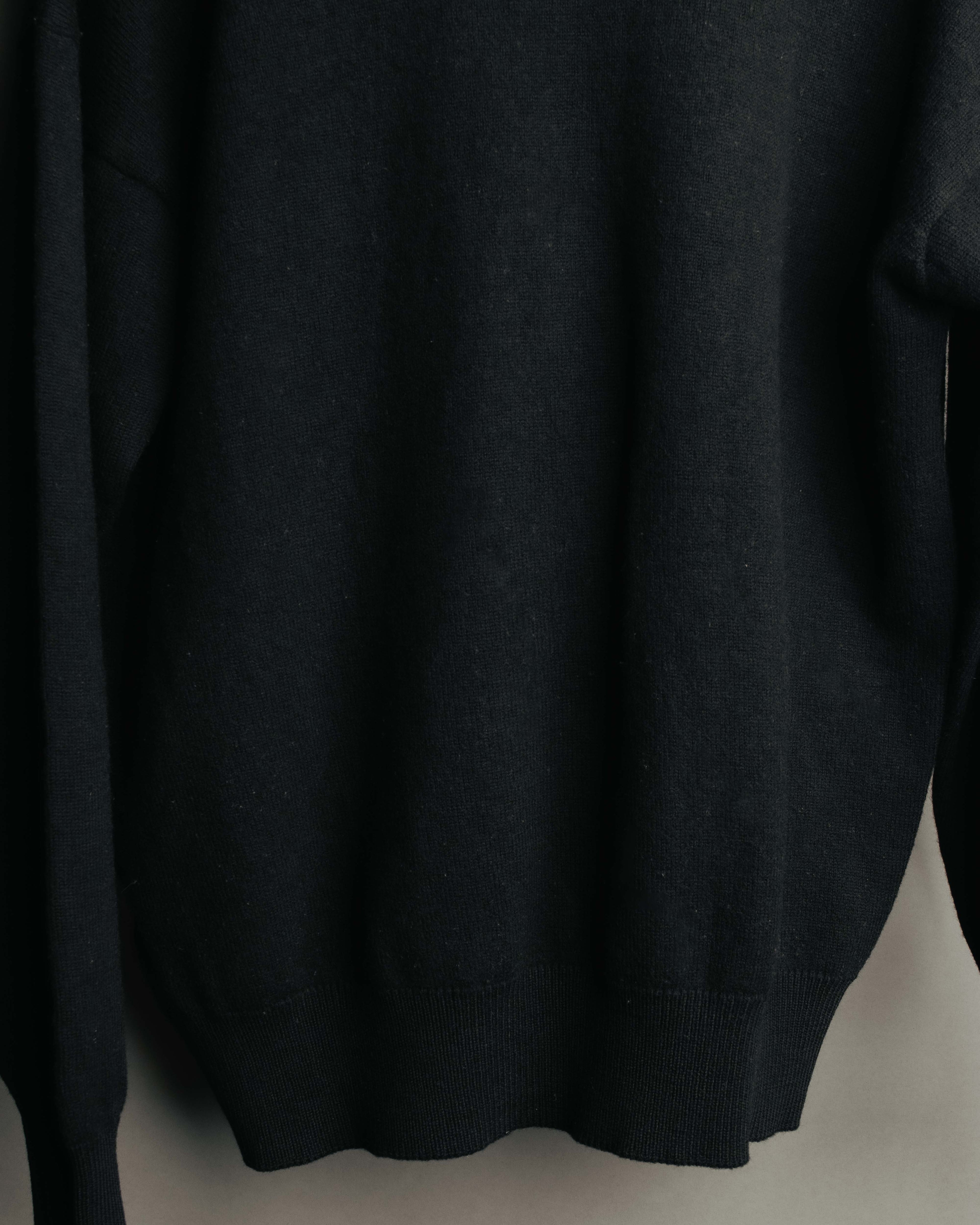 "Yves Saint Laurent" 80's-90's Minimal black wool v-neck sweater