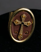 "JEAN PAUL GAULTIER" Cross motif leather panel gold ring