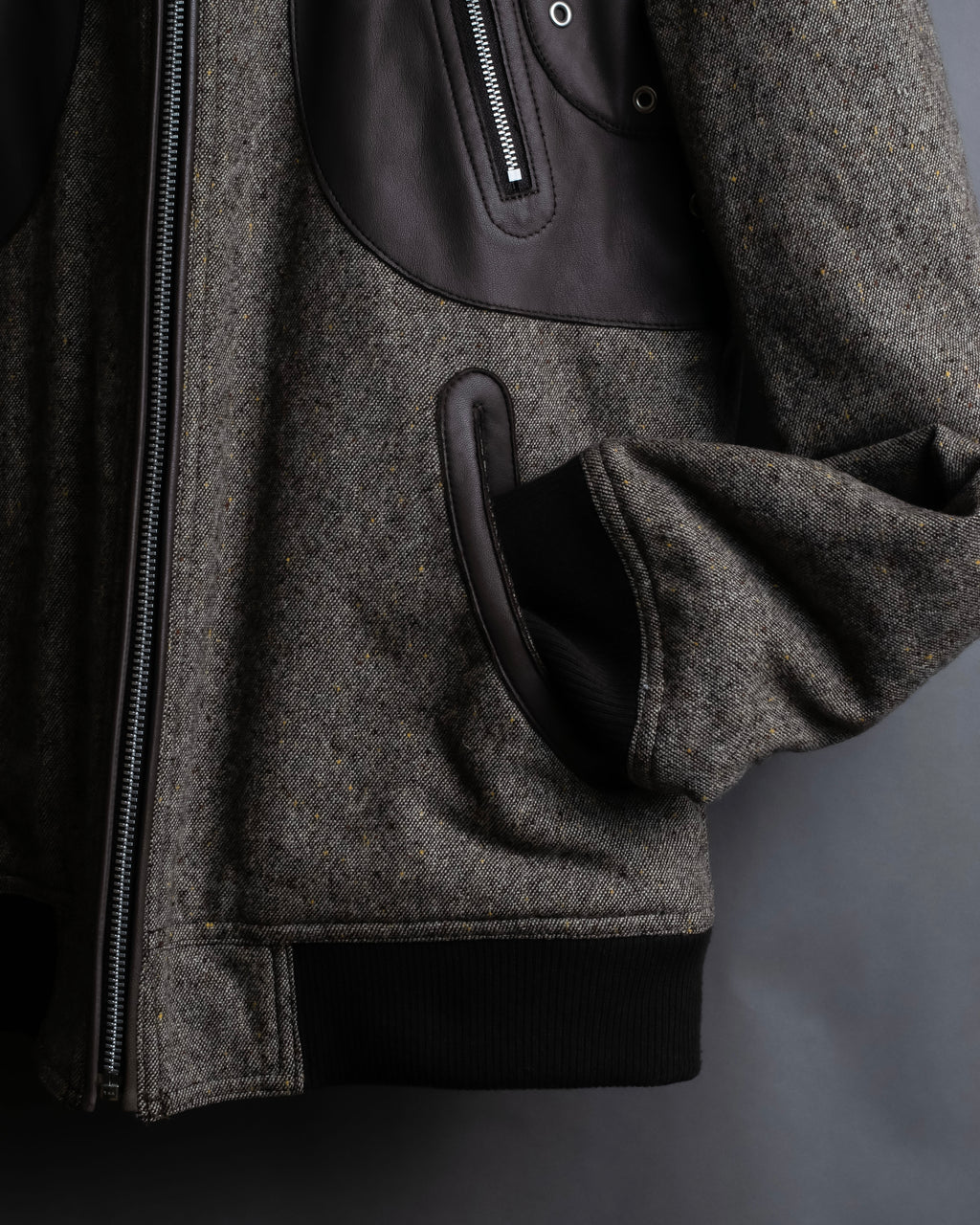 "BURBERRY Black Label" Leather combination design zip-up blouson