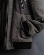 "BURBERRY Black Label" Leather combination design zip-up blouson