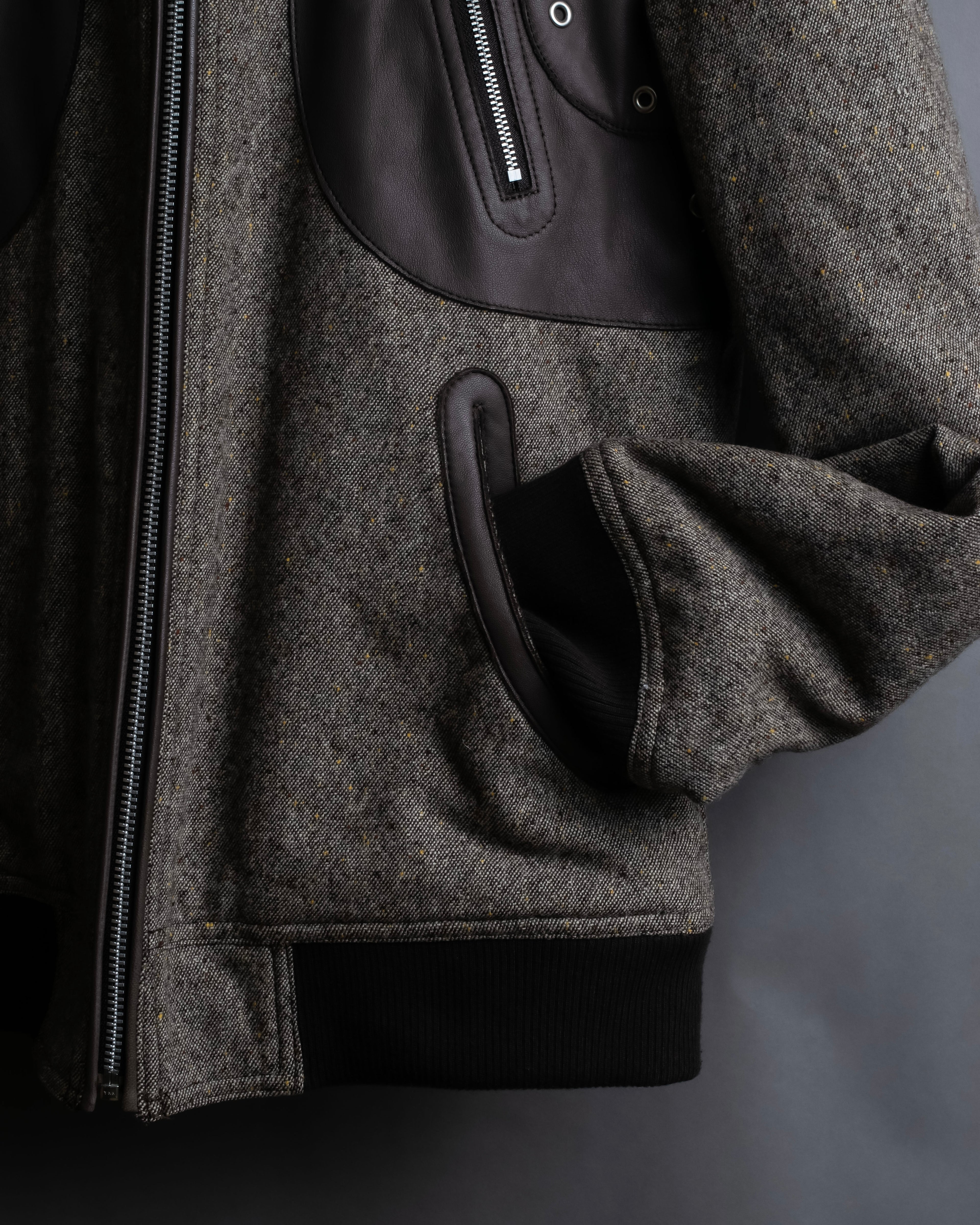 "BURBERRY Black Label" Leather combination design zip-up blouson