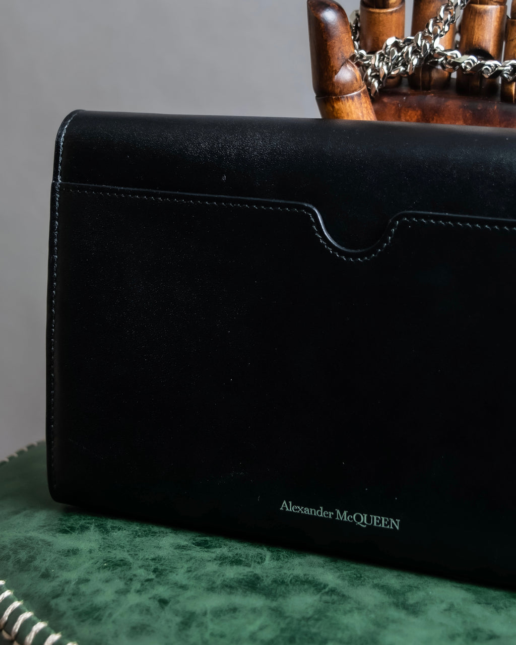 "Alexandar McQueen" Two-tone crystal clasp leather shoulder wallet