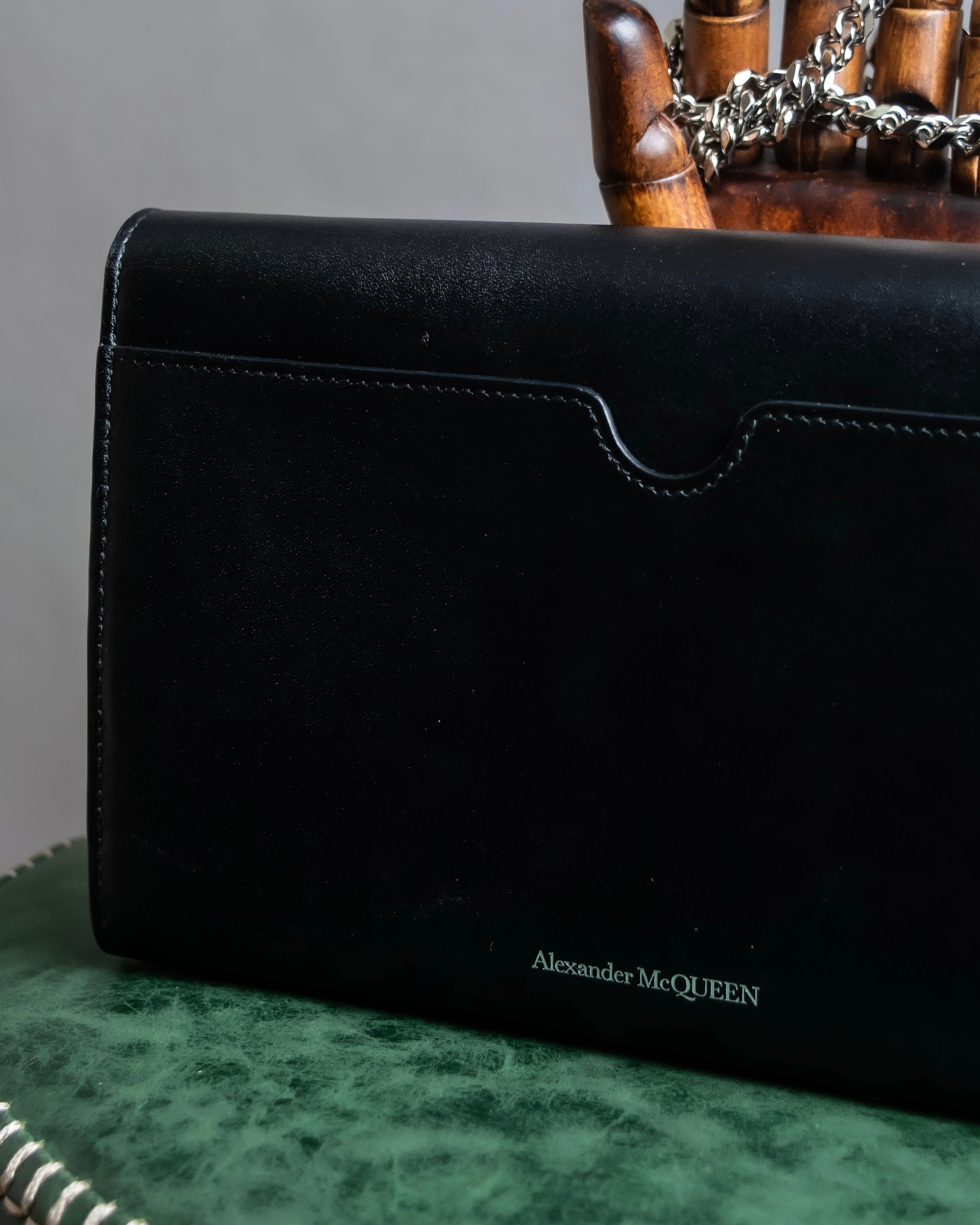 "Alexandar McQueen" Two-tone crystal clasp leather shoulder wallet