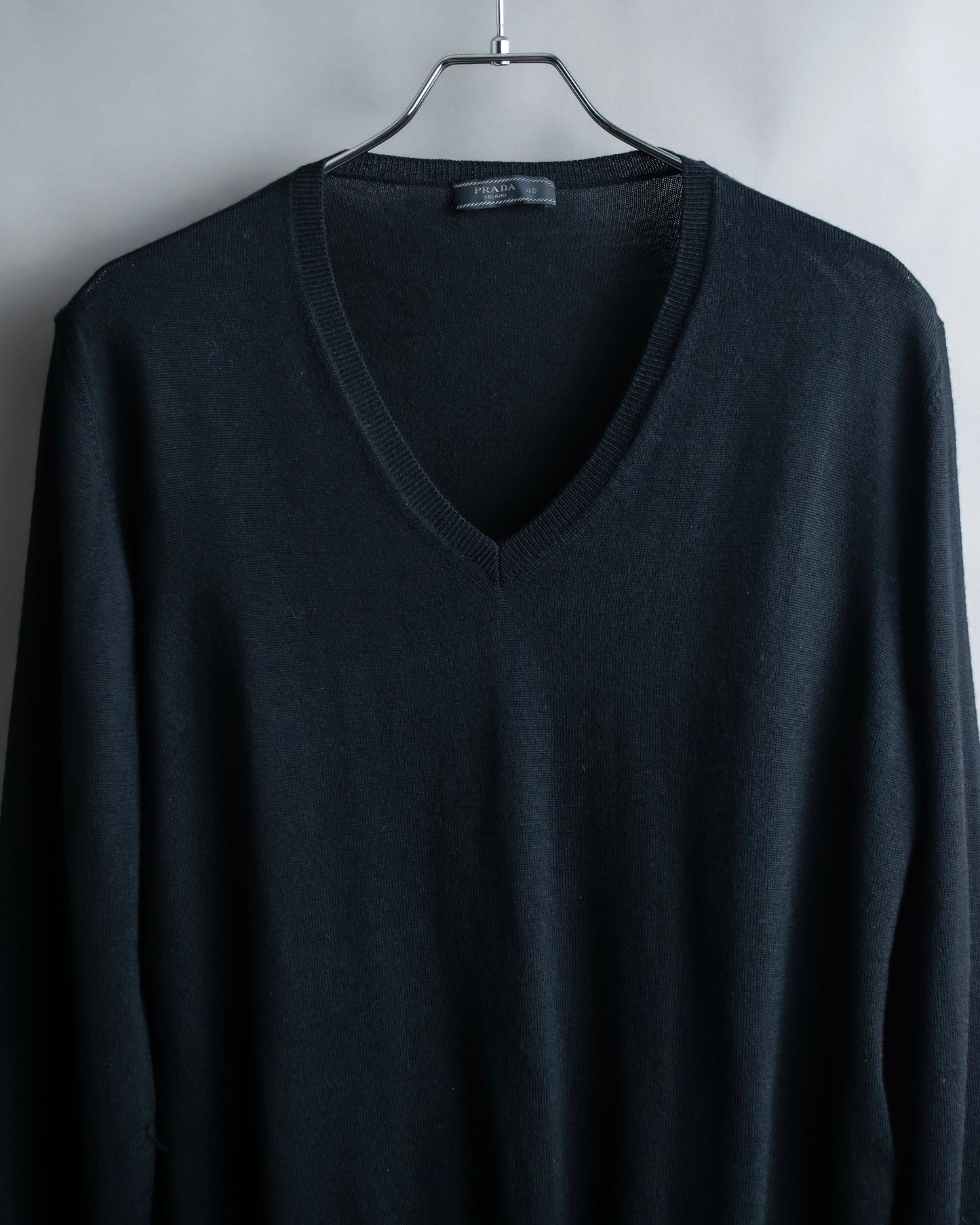 "PRADA" V-neck relaxed wool high gauge knit pullover