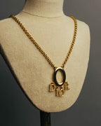 "Christian Dior" 90's-00's Gold tone logo charm pendant necklace