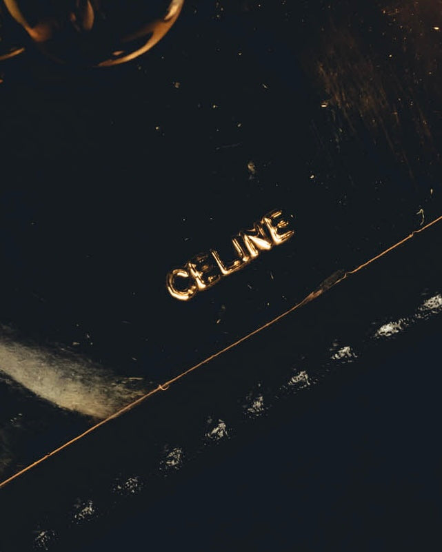 "CELINE" 18's-Glossy black chain leather belt