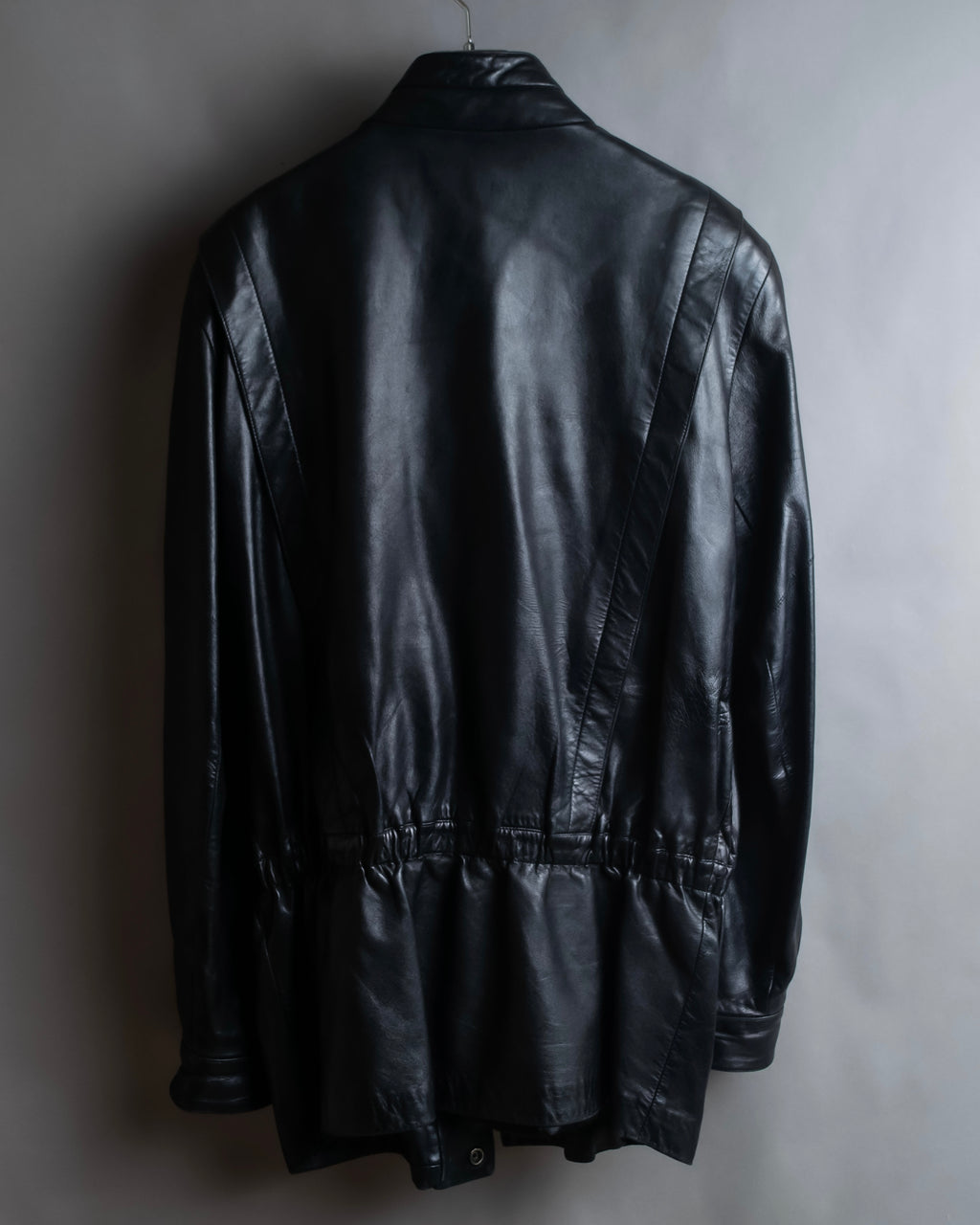 "Claude Montana" Drawcord detail stand-up collar leather blouson