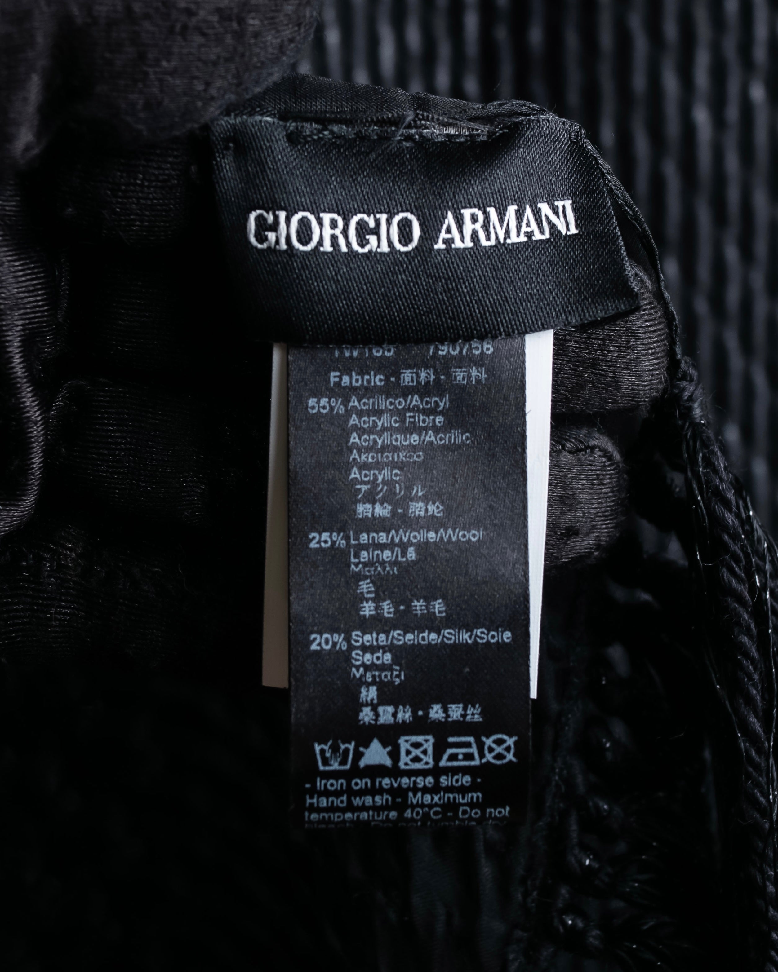 "GIORGIO ARMANI" Waffle low gauge knit fringe design stole