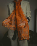 -SPECIAL- “HERMÈS” 2000’s-2010’s orange floral mesh lace stole
