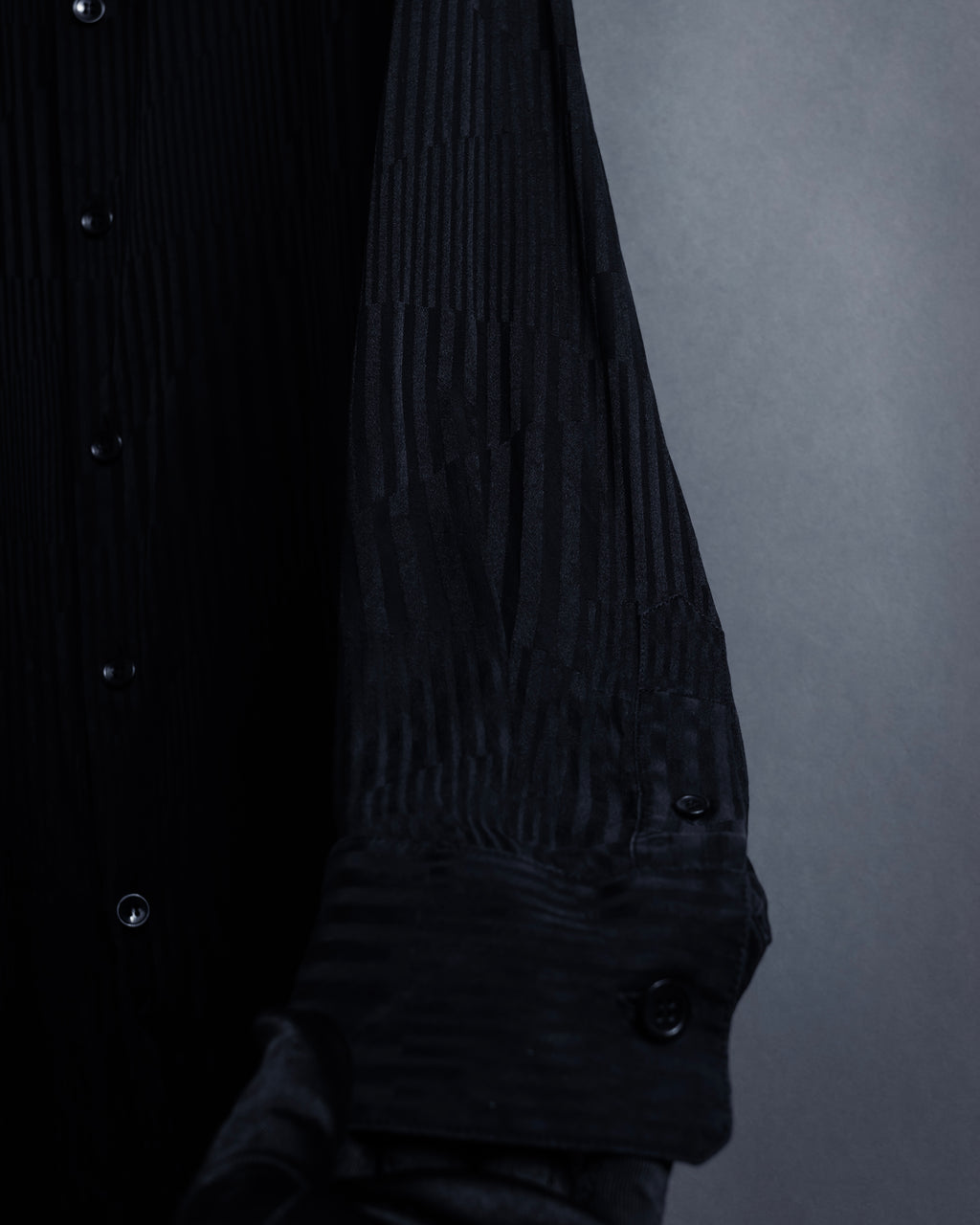 "Saint Laurent Paris" Jacquard pattern silk black shirt