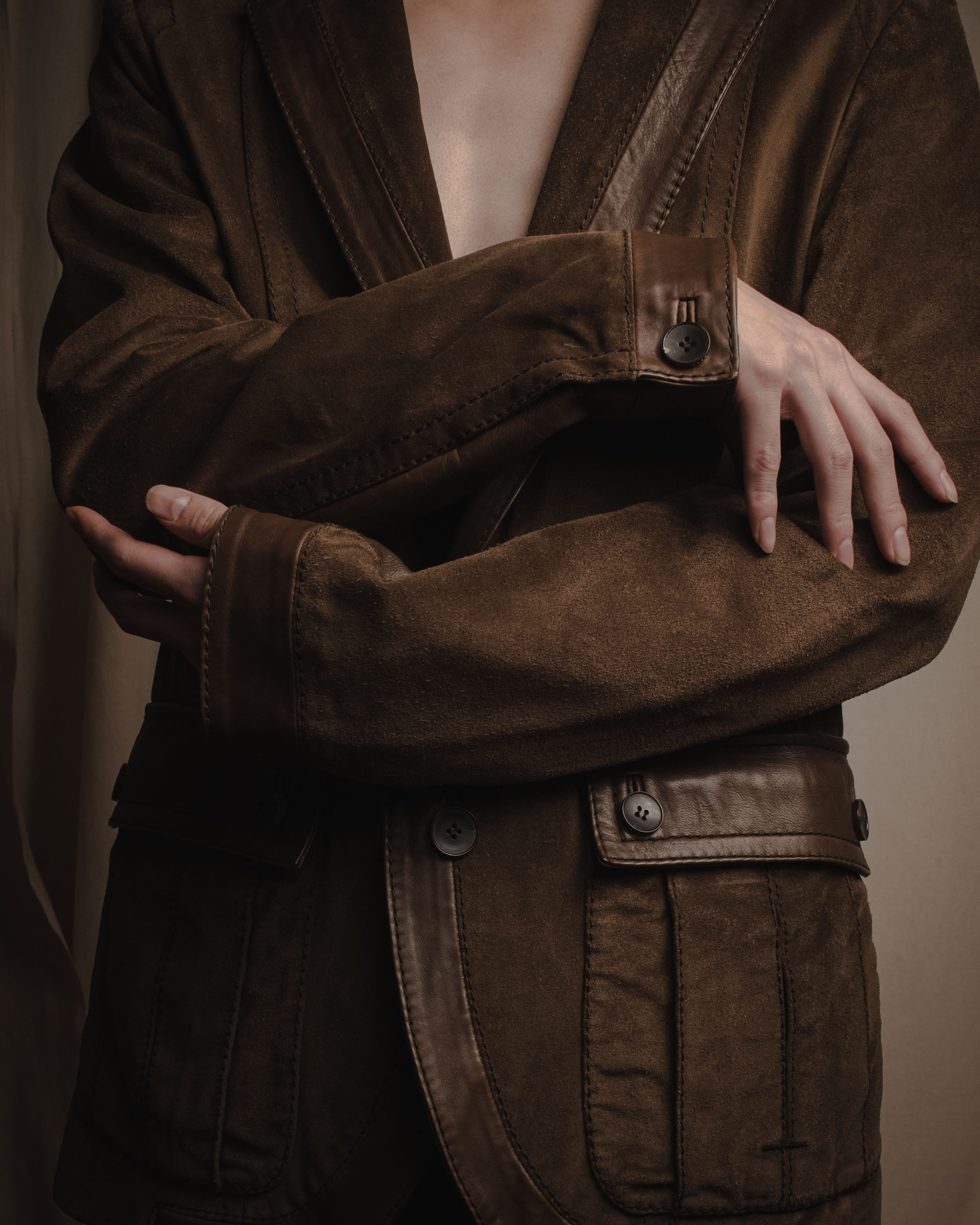 "GUCCI"Mid 2000s suede & smooth leather combination tailored jacket