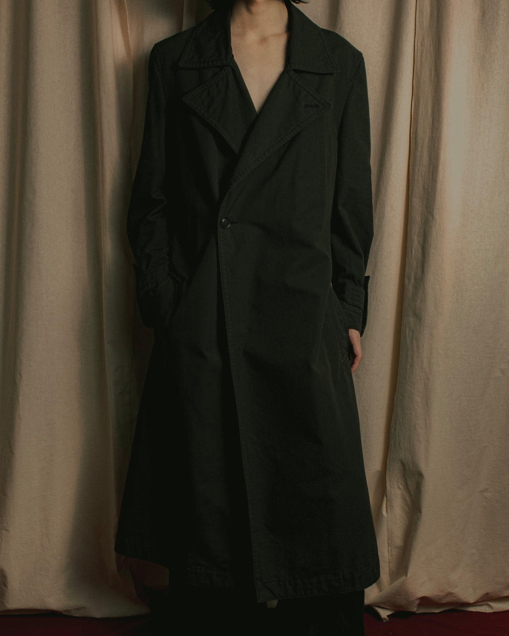 "Ground Y" 19AW Draping design cotton gabardine trench coat