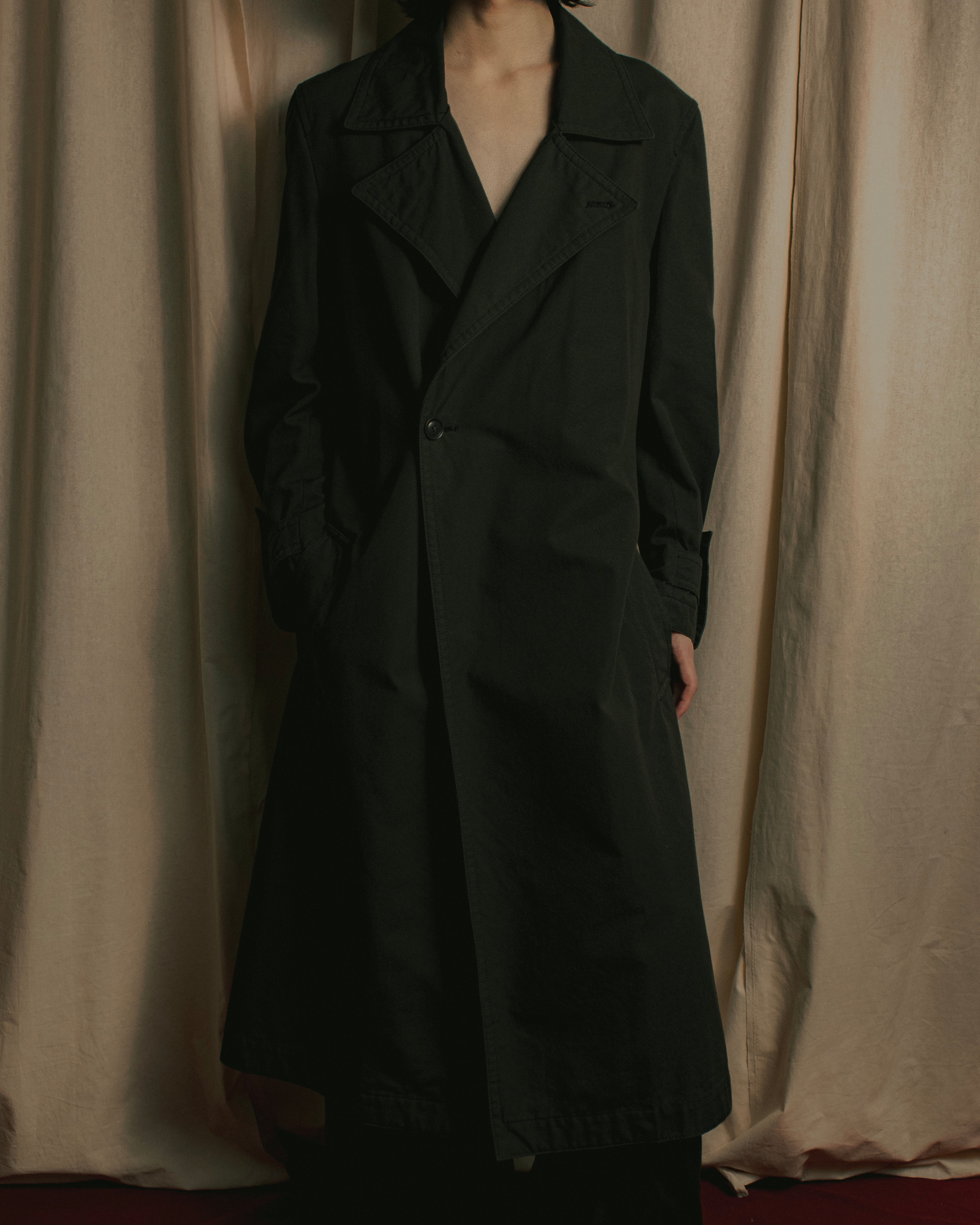"Ground Y" 19AW Draping design cotton gabardine trench coat