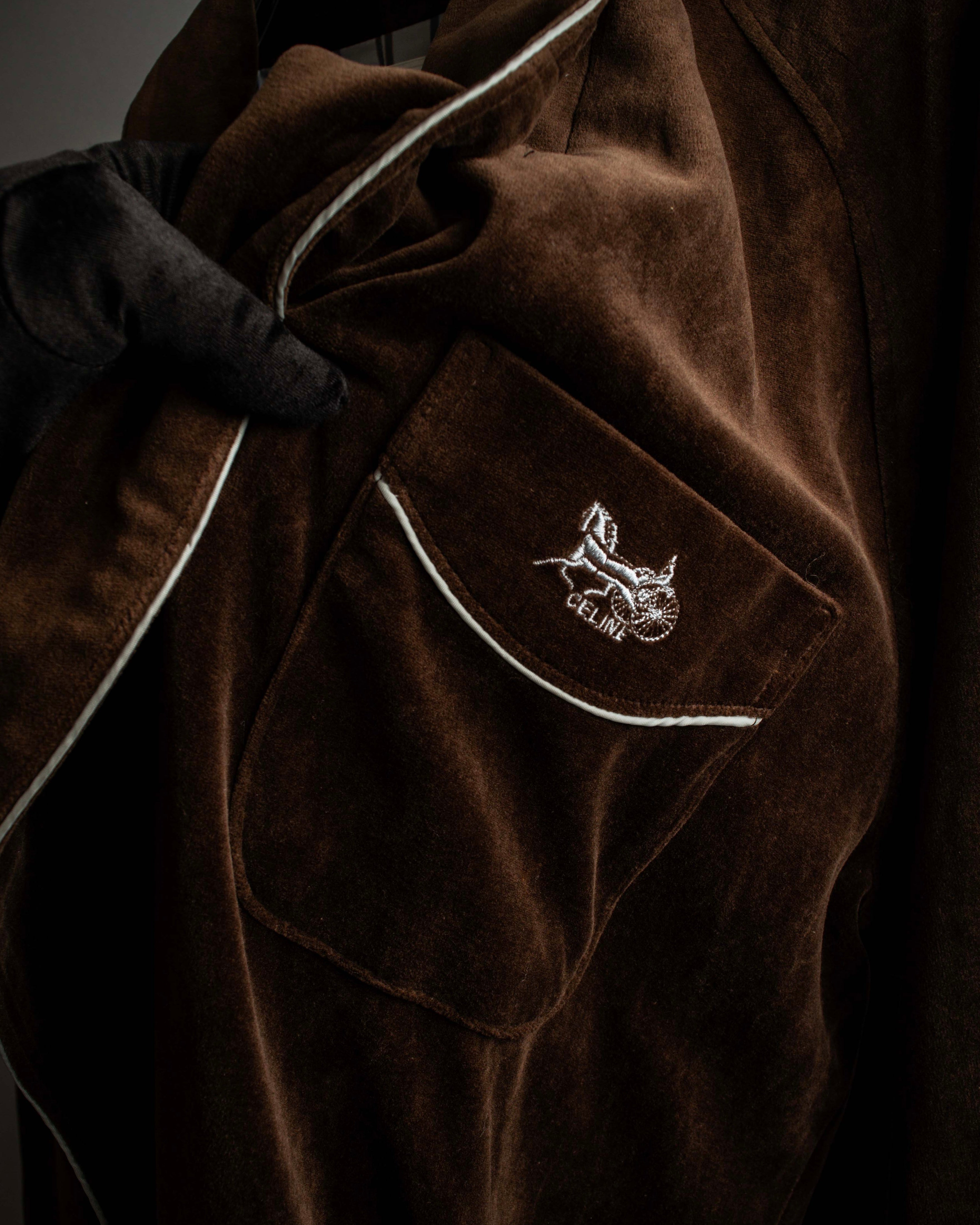 "CELINE" Piping design velour long gown coat