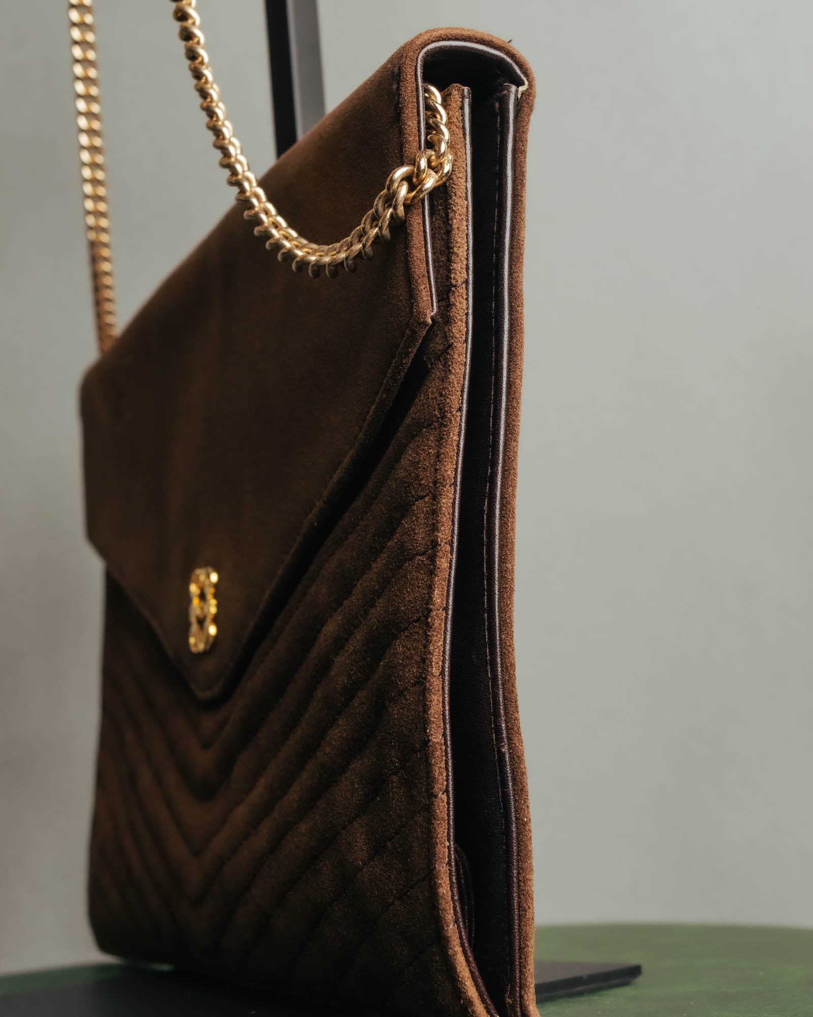 “LOEWE” 80’s-90’s Suede anagram chain shoulder bag