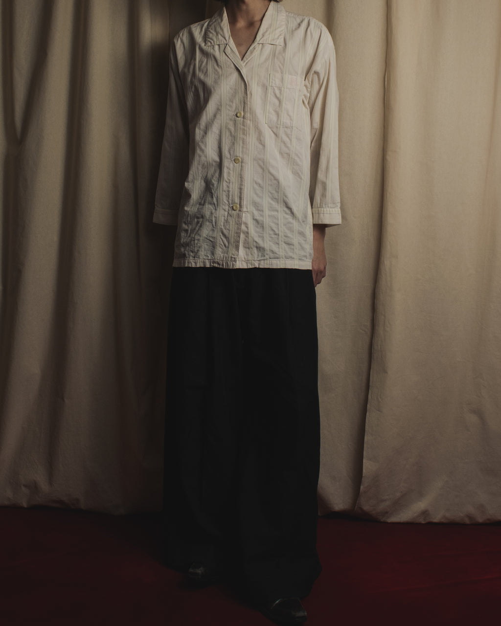 Camisa de pijama de rayas pastel con dobladillo de los años 80-90 de "CELINE"