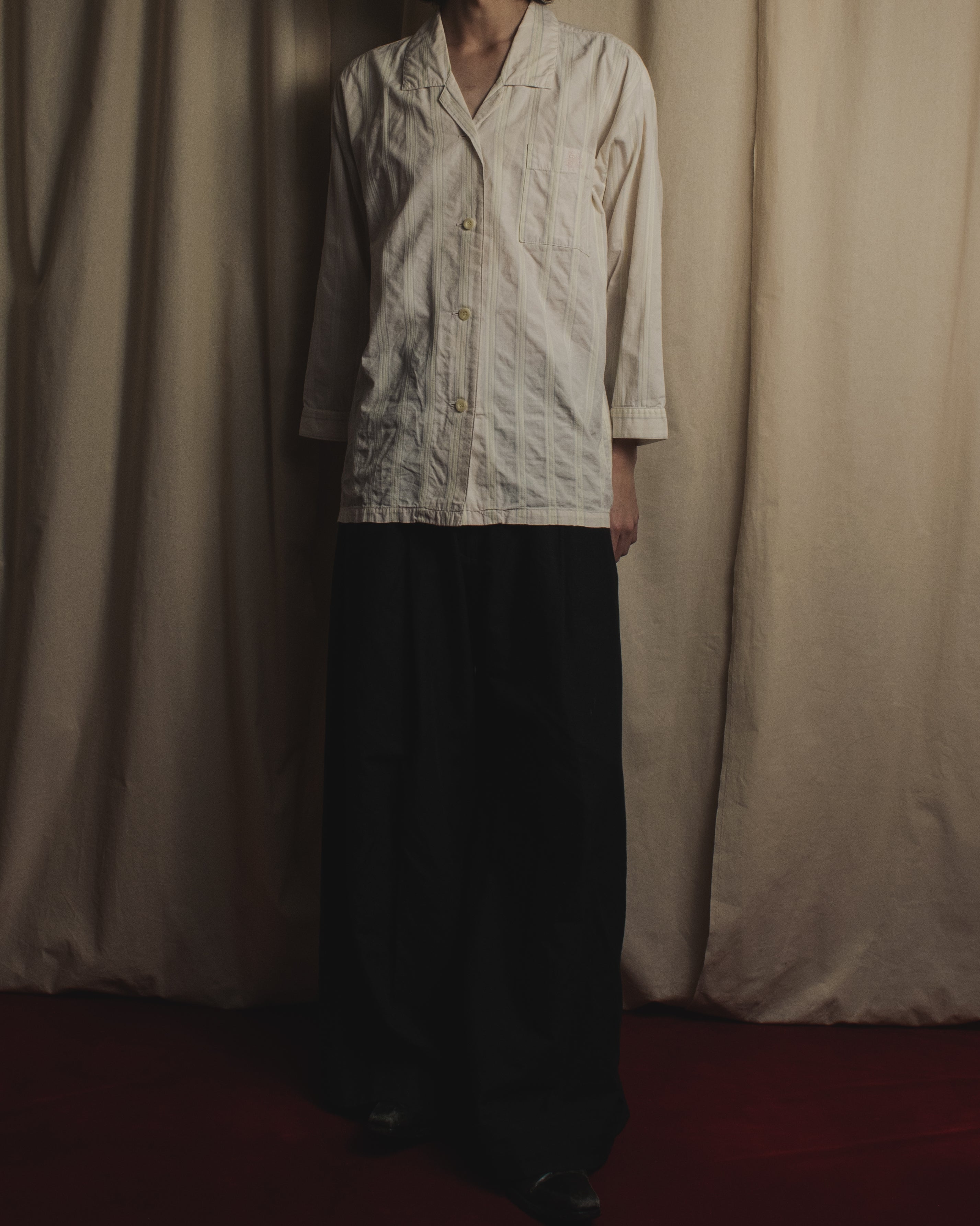 Camisa de pijama de rayas pastel con dobladillo de los años 80-90 de "CELINE"