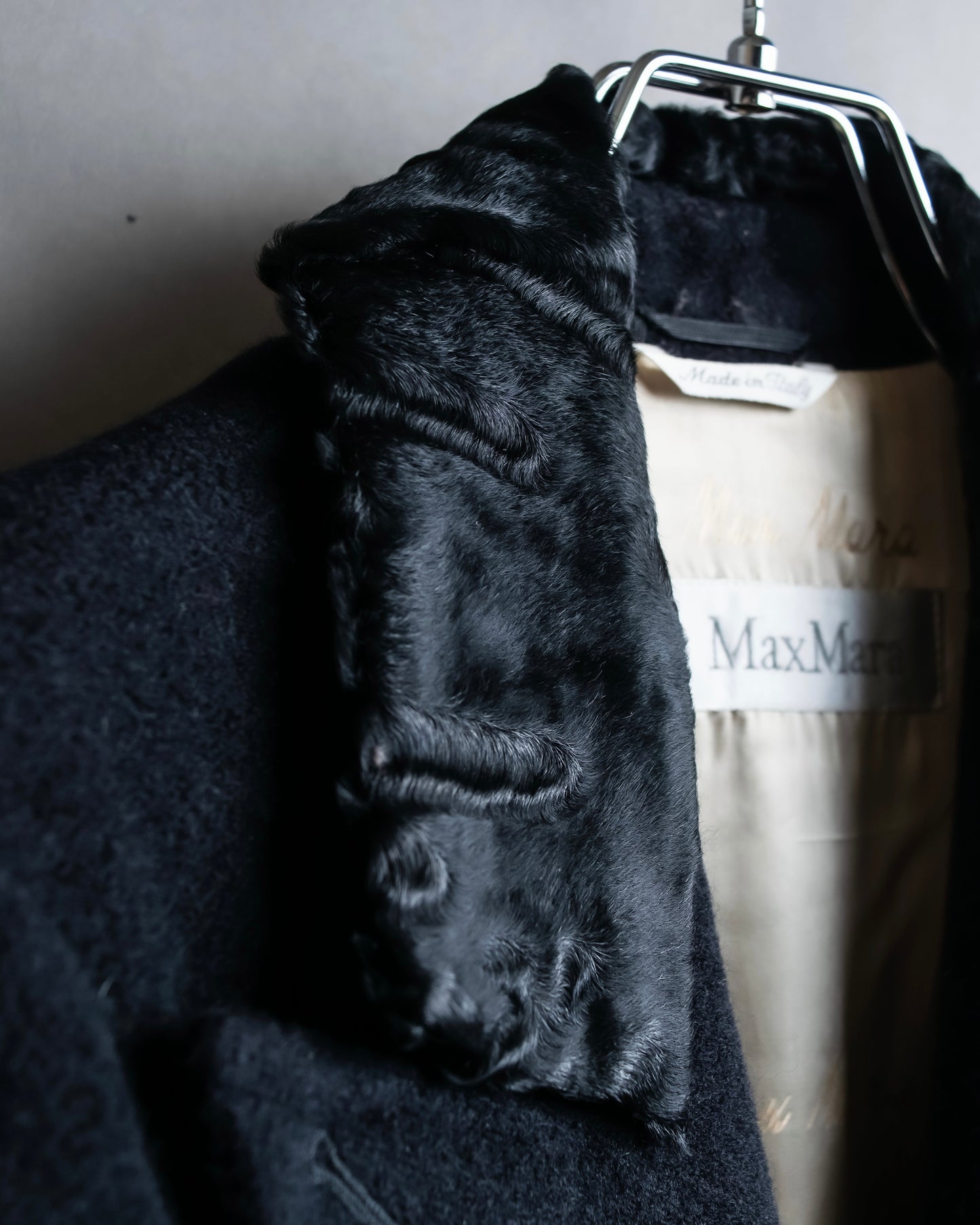 "Max Mara" 
Swakara fer collar oversized wrap style chester coat