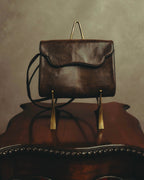 “YVES SAINT LAURENT” 80’s-90’s Sculpted flap lizard leather shoulder bag