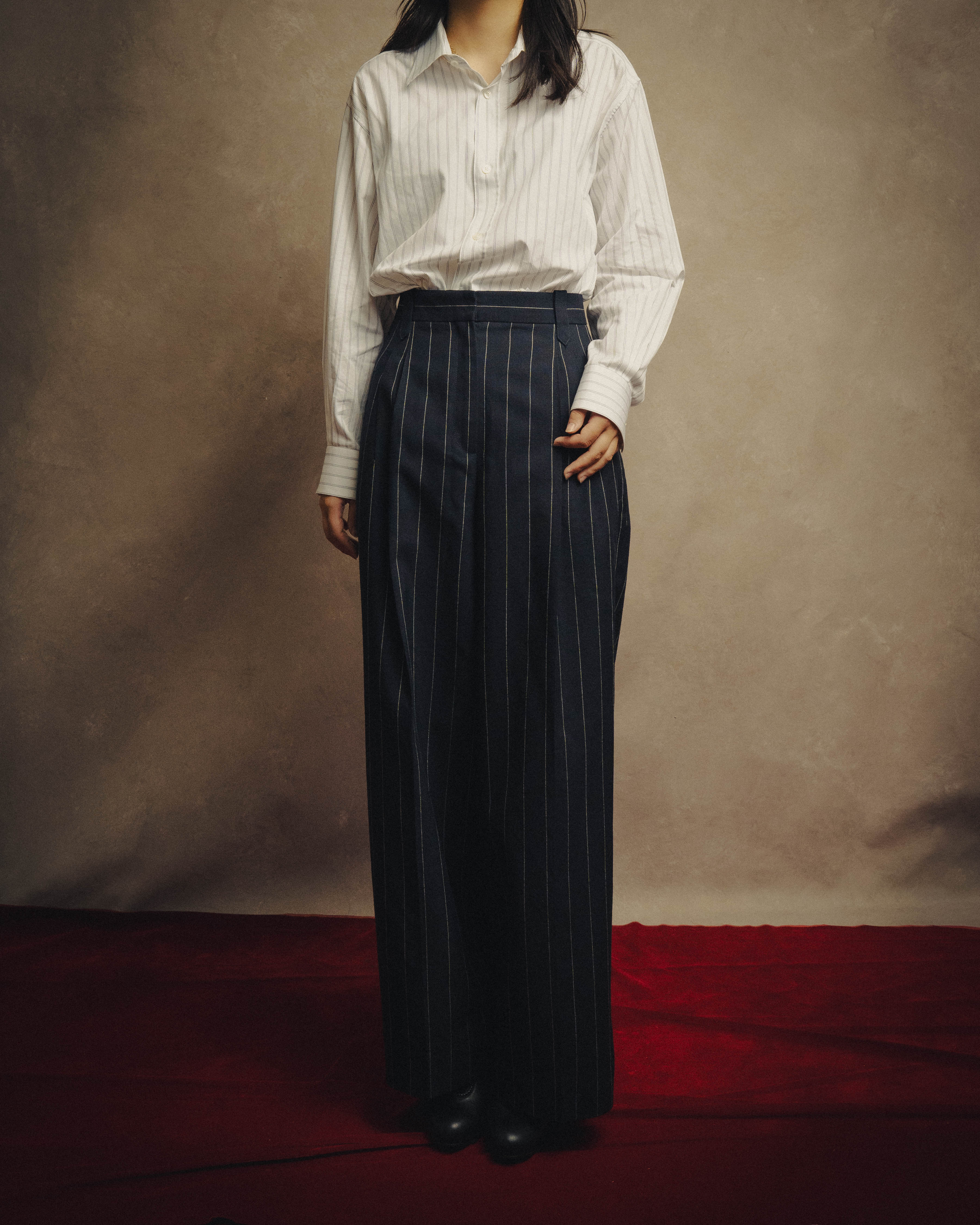 -SPECIAL- "LOEWE" 10's Pinstriped silk-lined wide trousers