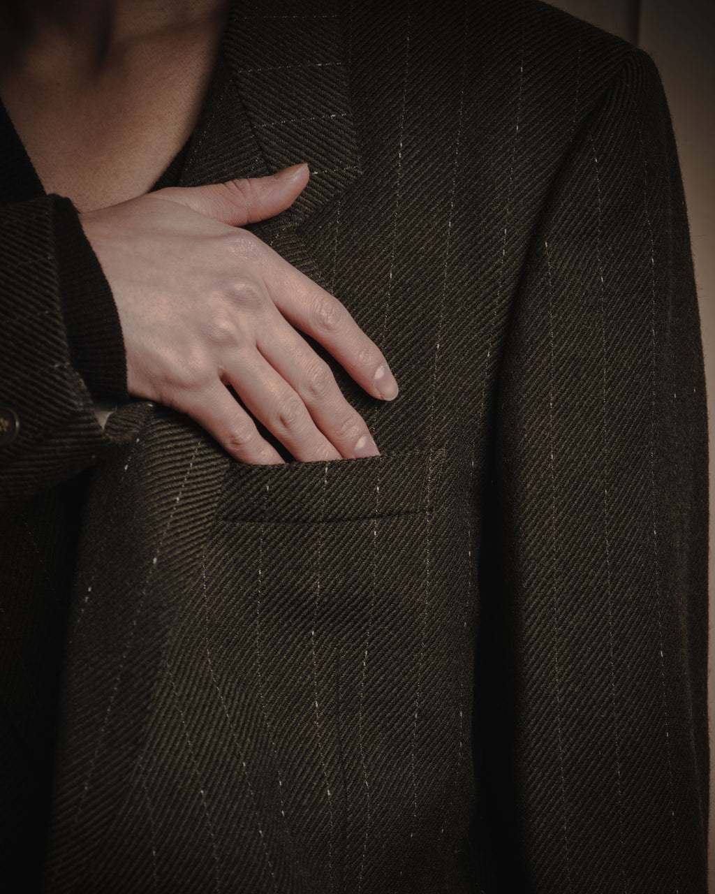 "Yves Saint Laurent diffusion hommes" 80’s-90’s structured glitter pinstripe wool suit set-up