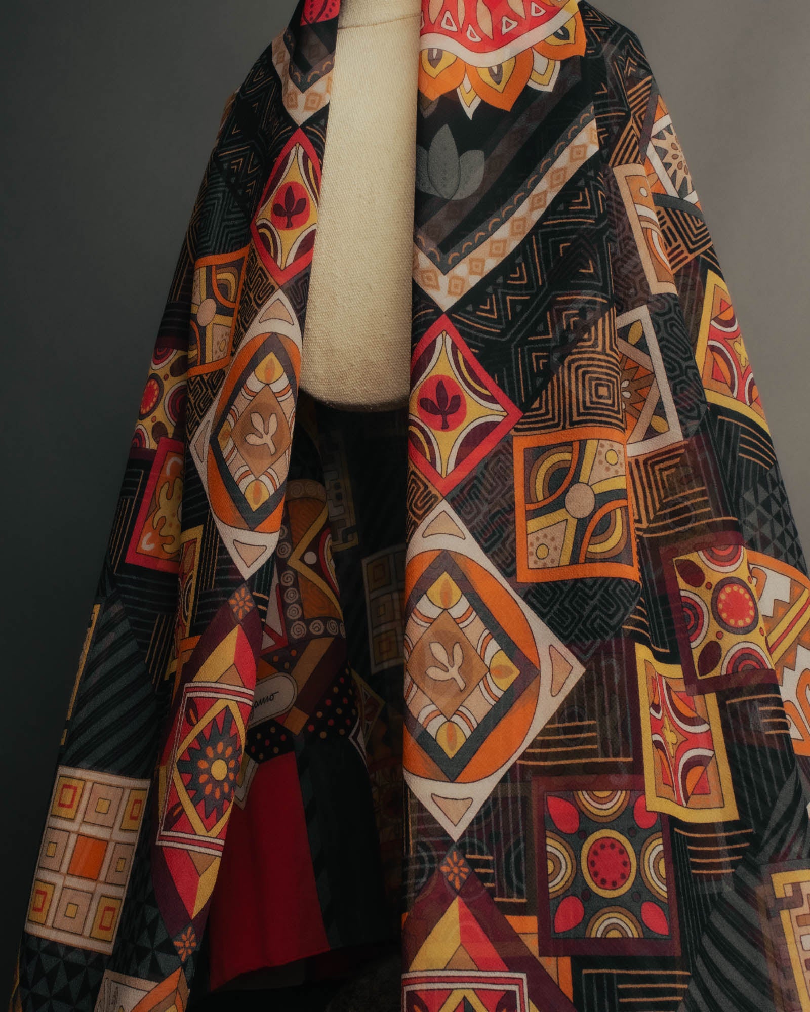 "Salvatore Ferragamo" 2010's Geometric tribal print silk scarf