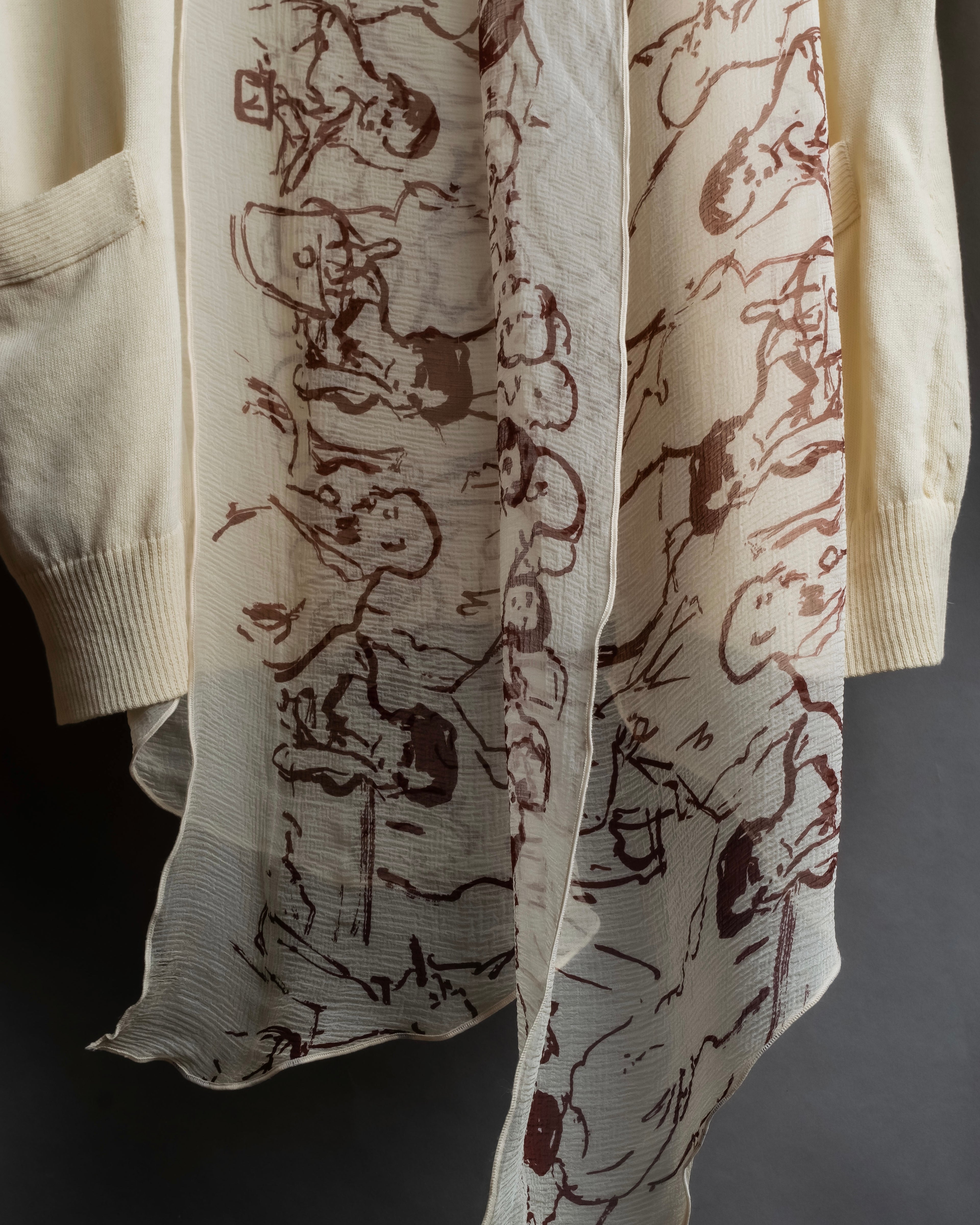 "HERMES" Gaultier period scarf docking design silk cardigan