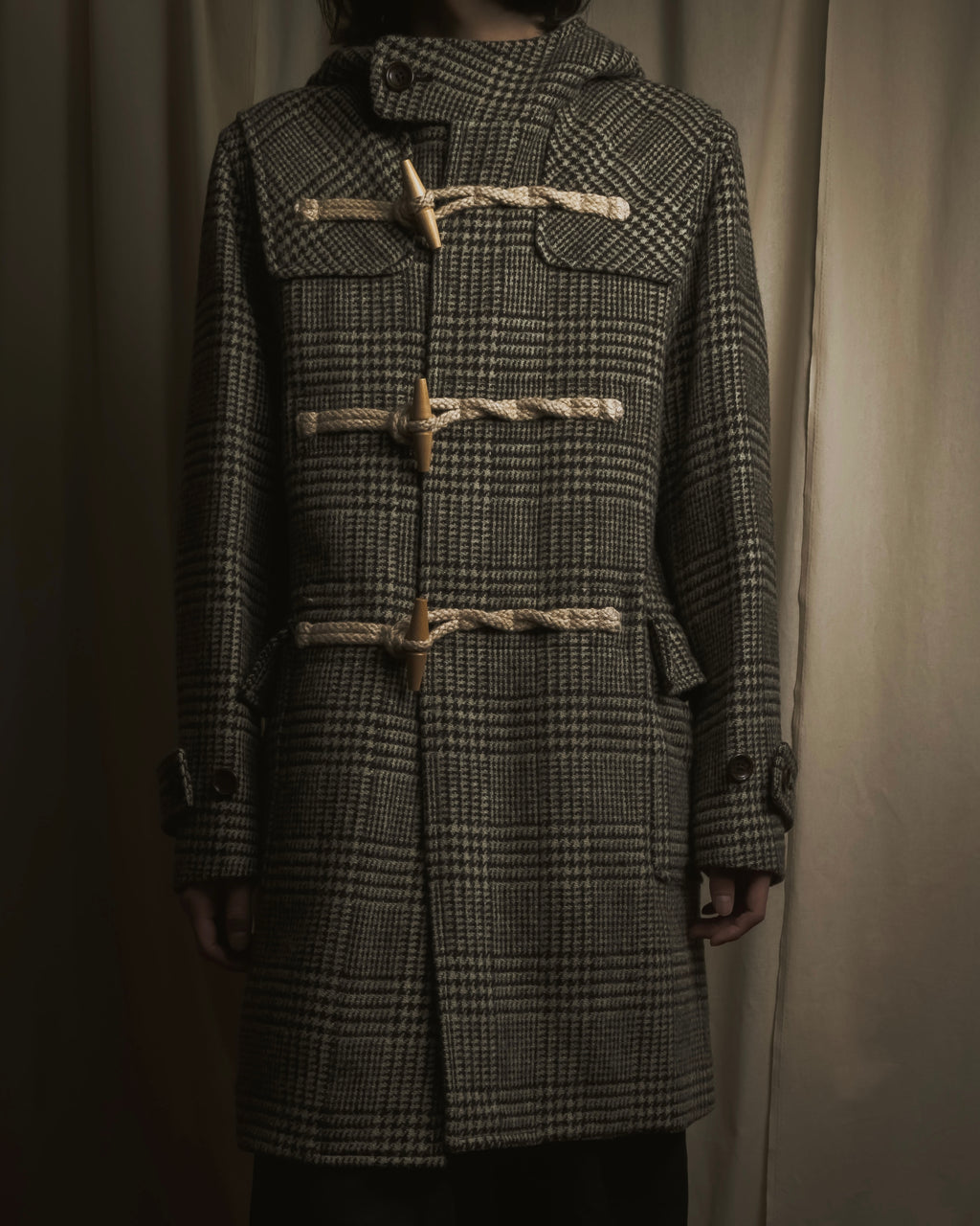 Abrigo de duffle con capucha y estampado de cuadros "Harris Tweed"