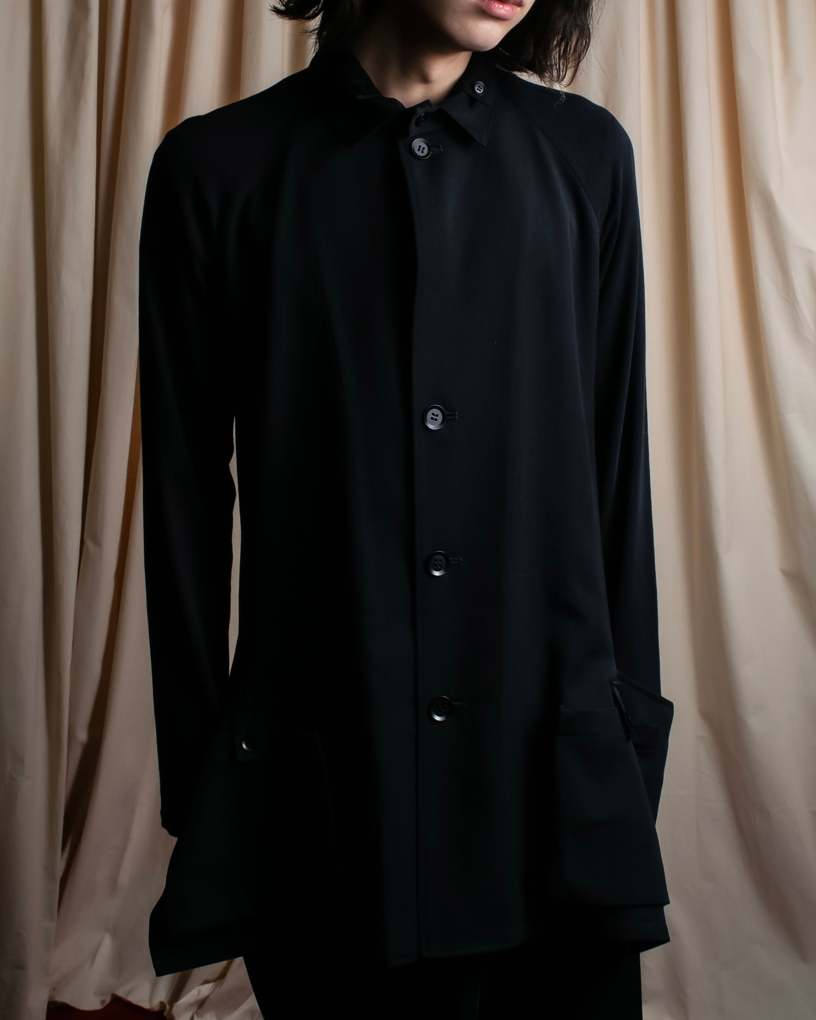 "YOHJI YAMAMOTO +NOIR" 21SS Drape panel design oversized shirt jacket
