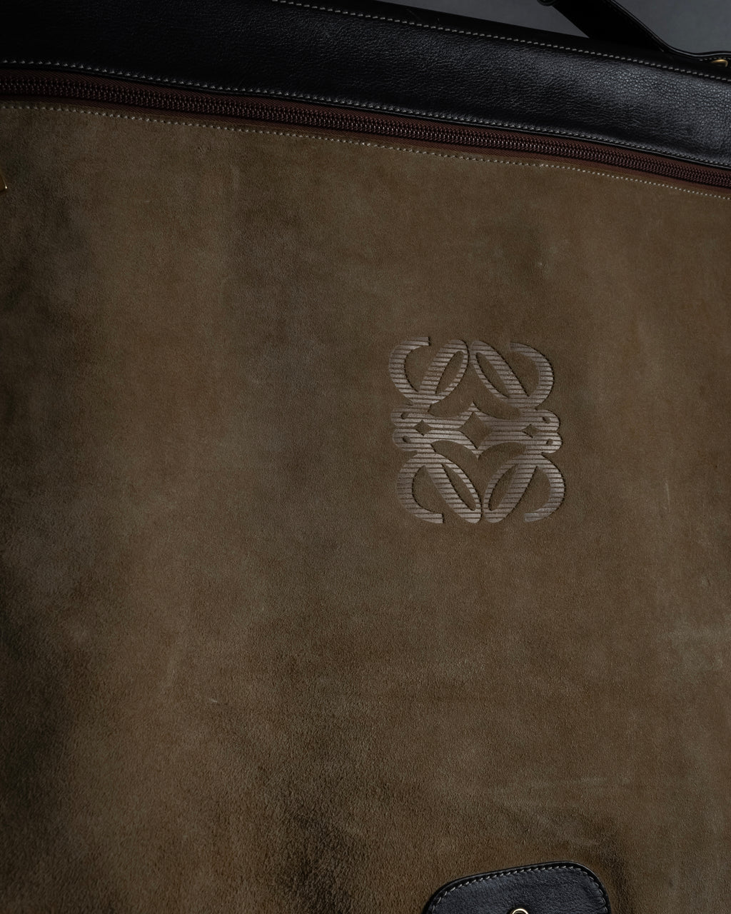 "LOEWE" 80's-90's Logo engraved suede leather combination business bag