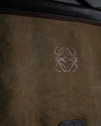 "LOEWE" 80's-90's Logo engraved suede leather combination business bag