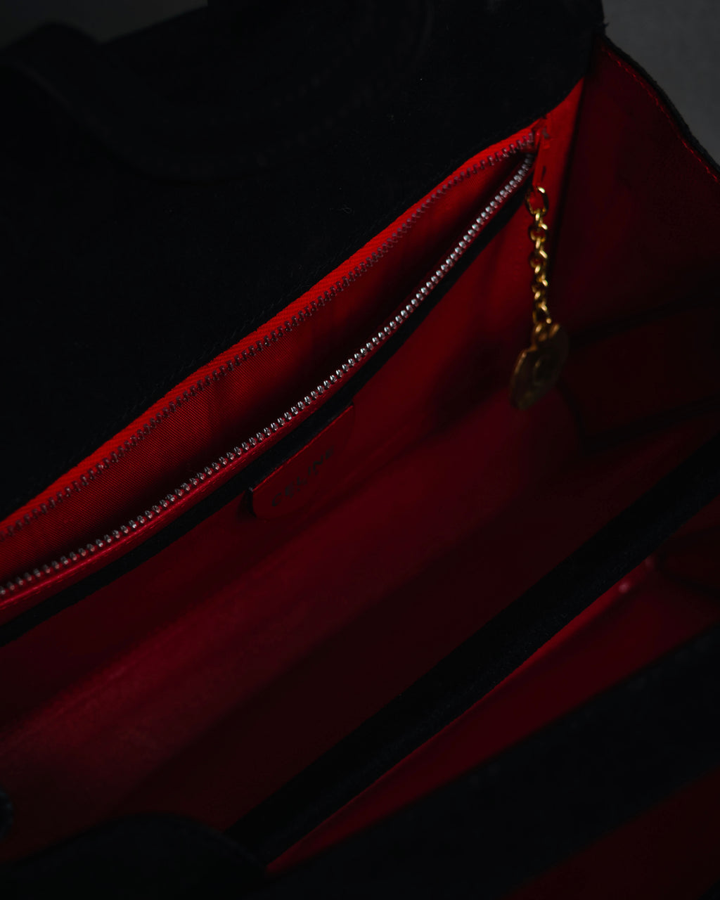 –SPECIAL– "CELINE" 70’s-80’s suede top handle ring closure handbag