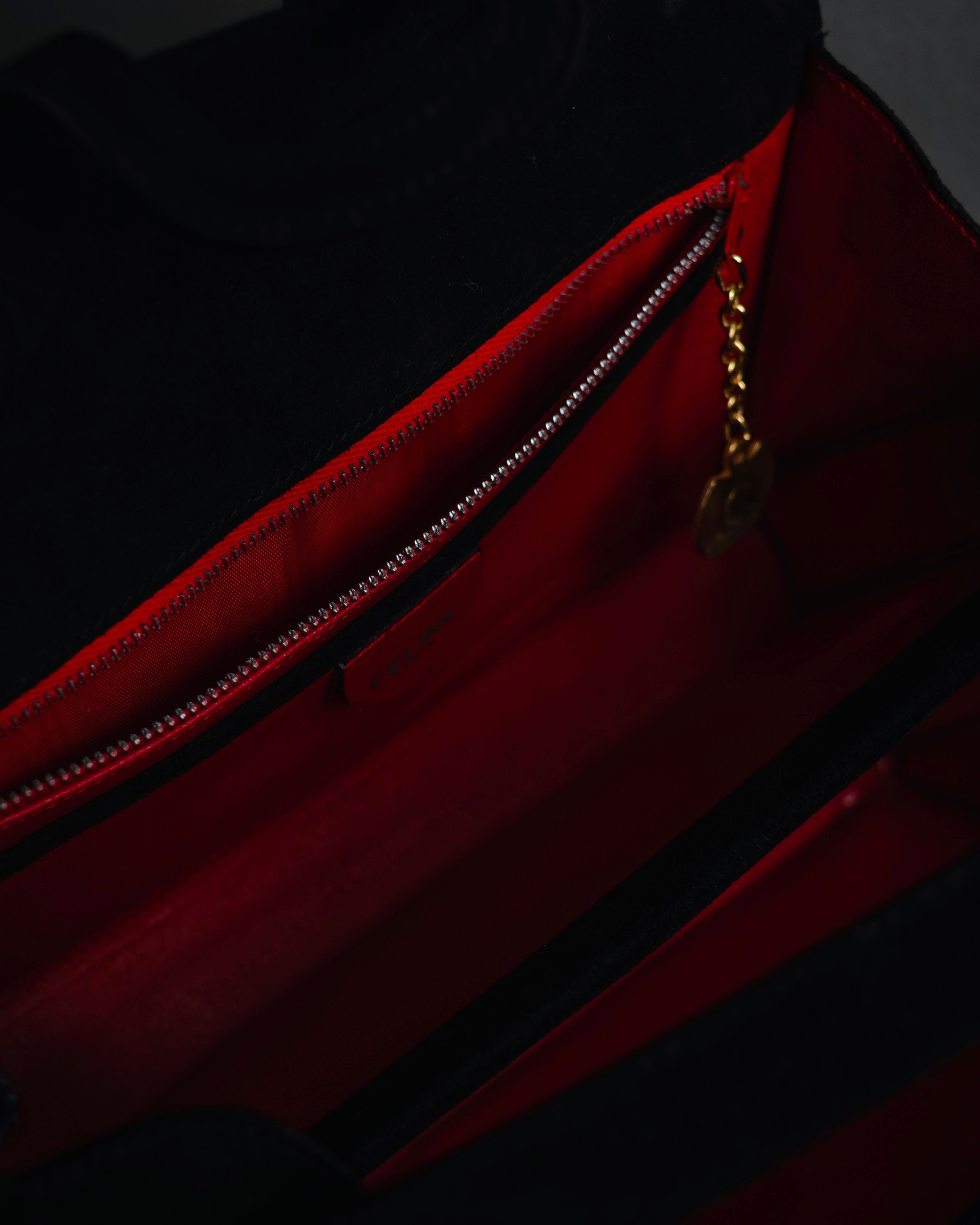 –SPECIAL– "CELINE" 70’s-80’s suede top handle ring closure handbag