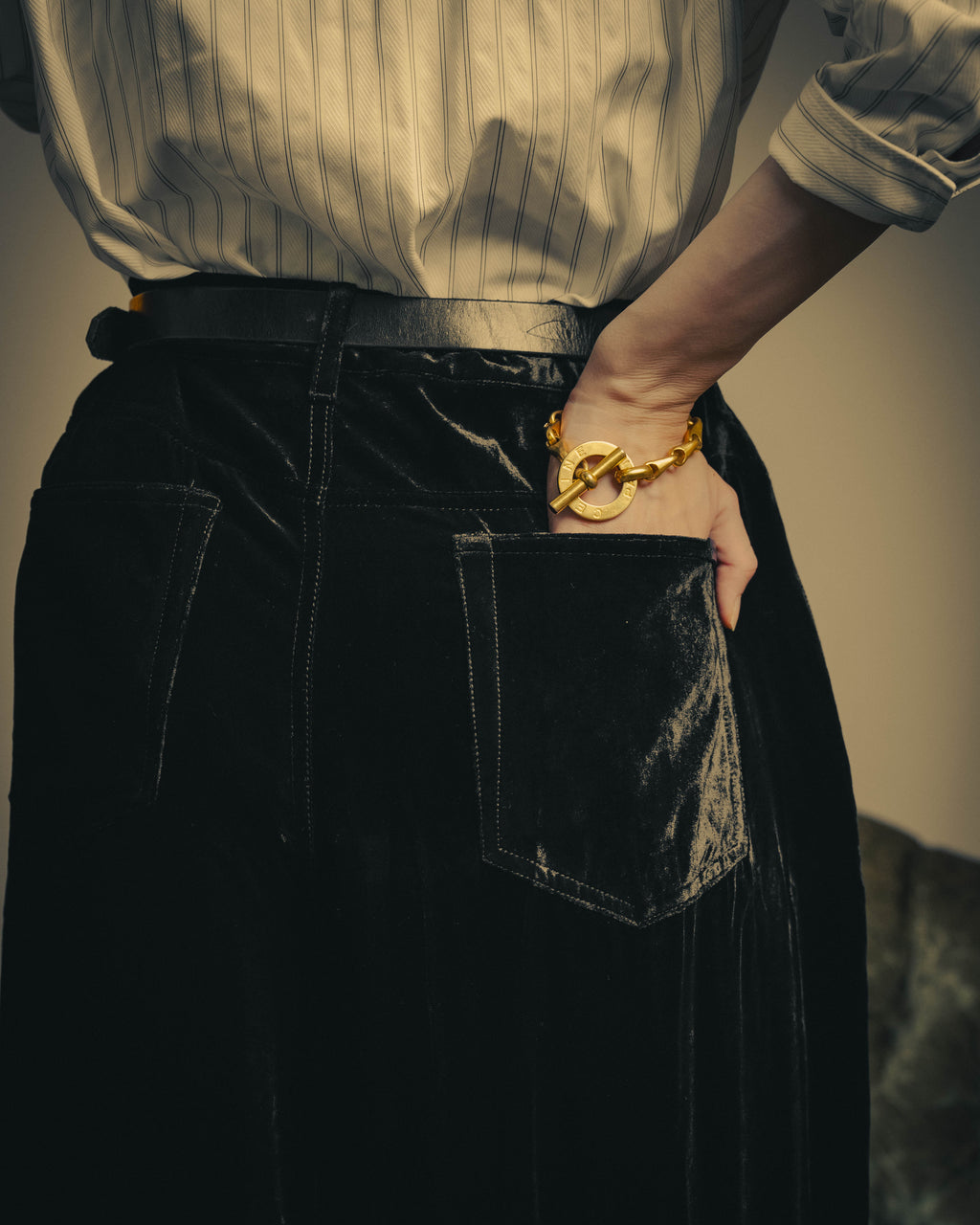 –SPECIAL– "SAINT LAURENT" 2023's Pleated velvet extreme flare pants