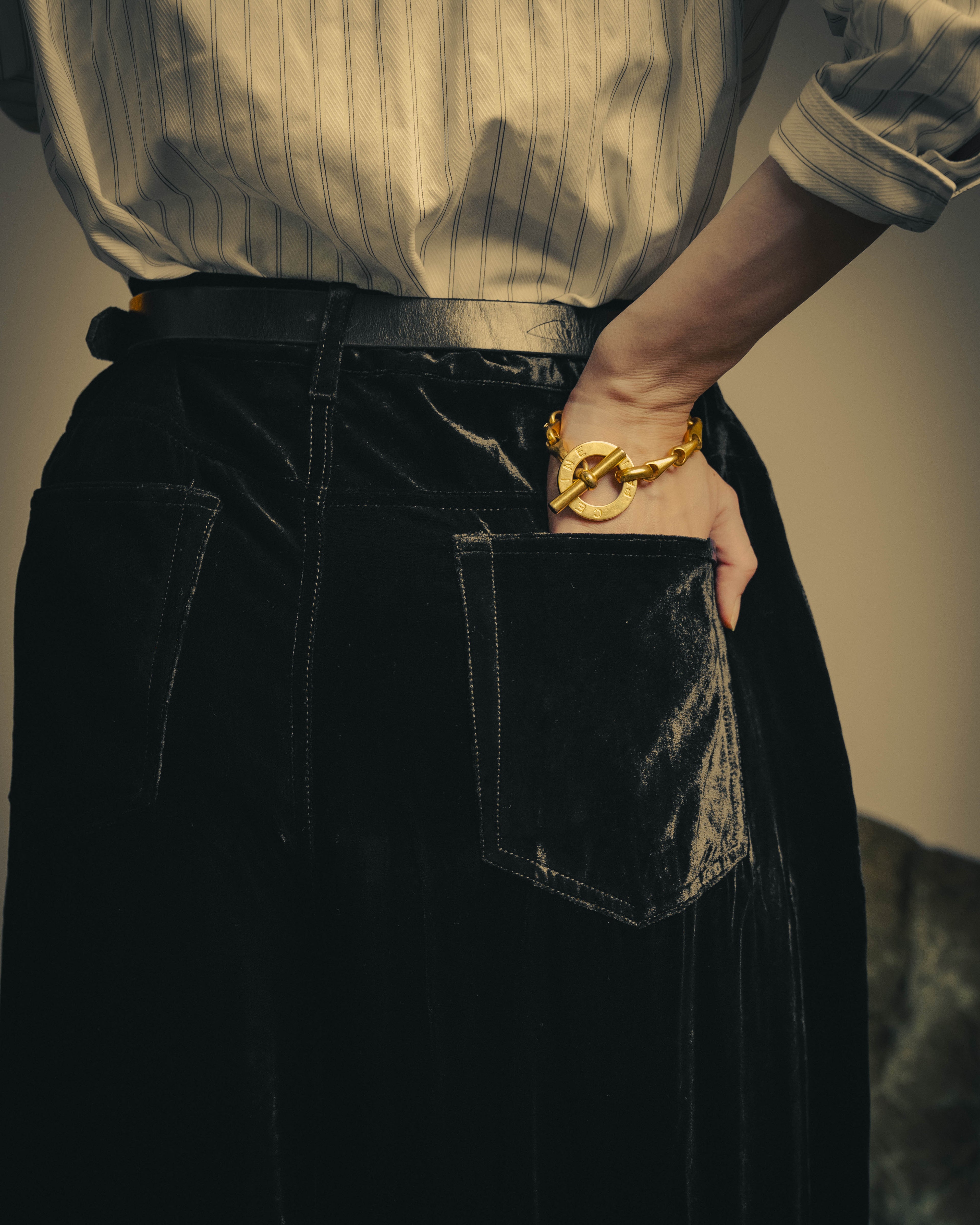 –SPECIAL– "SAINT LAURENT" 2023's Pleated velvet extreme flare pants