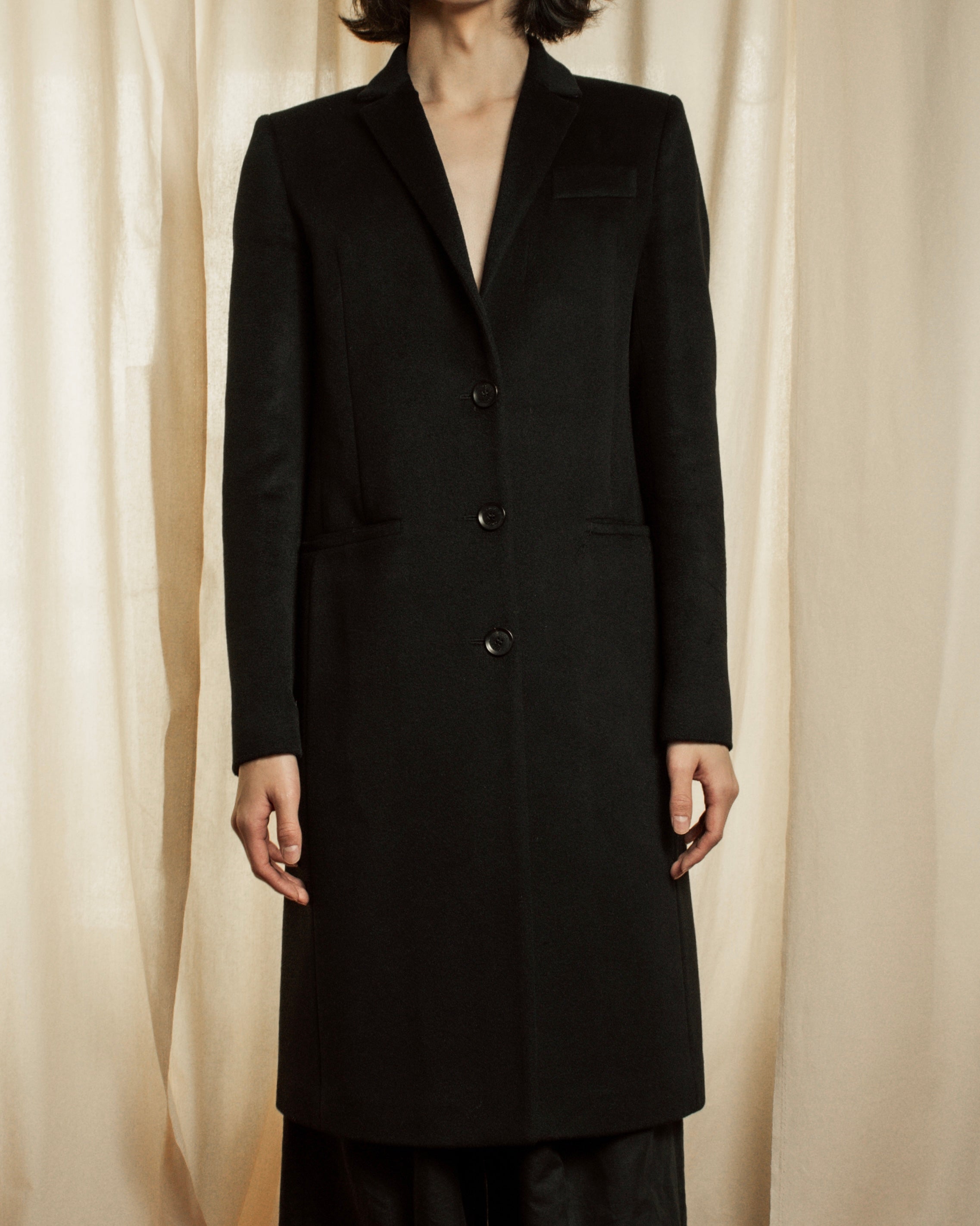 "GUCCI" Michele period solid black wool tailored coat