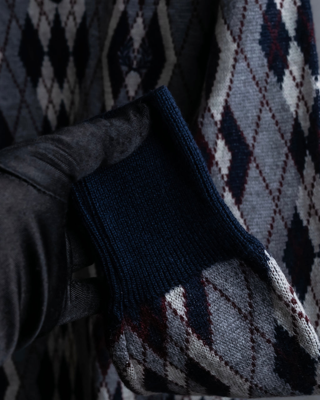 "COMME des GARCONS SHIRT × FRED PERRY" Argyle pattern box silhouette wool knit