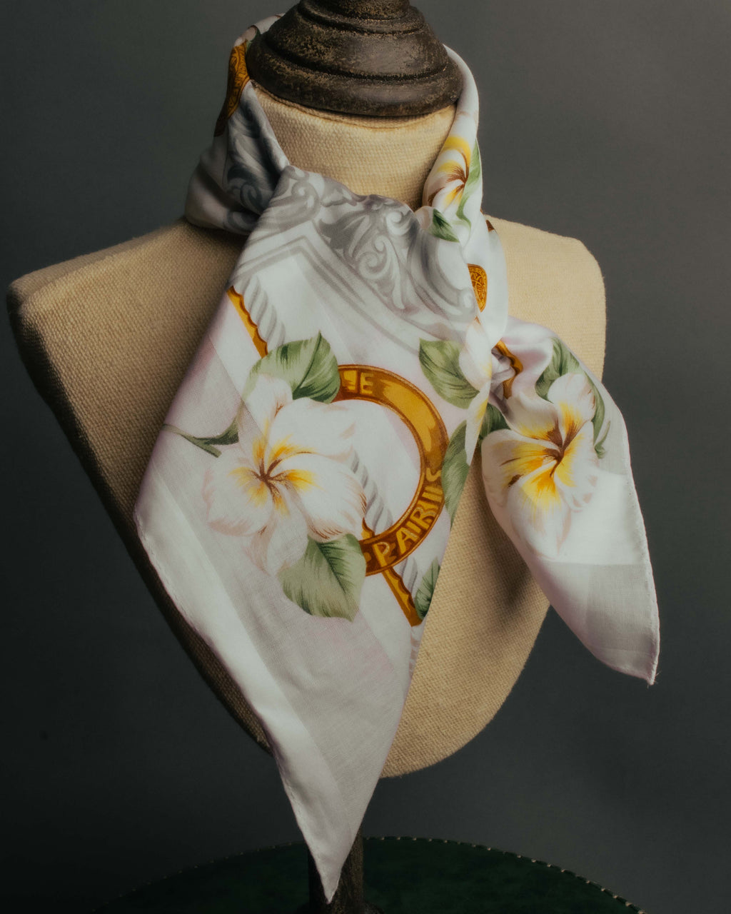 "CELINE" 90's Floral logo cotton square scarf