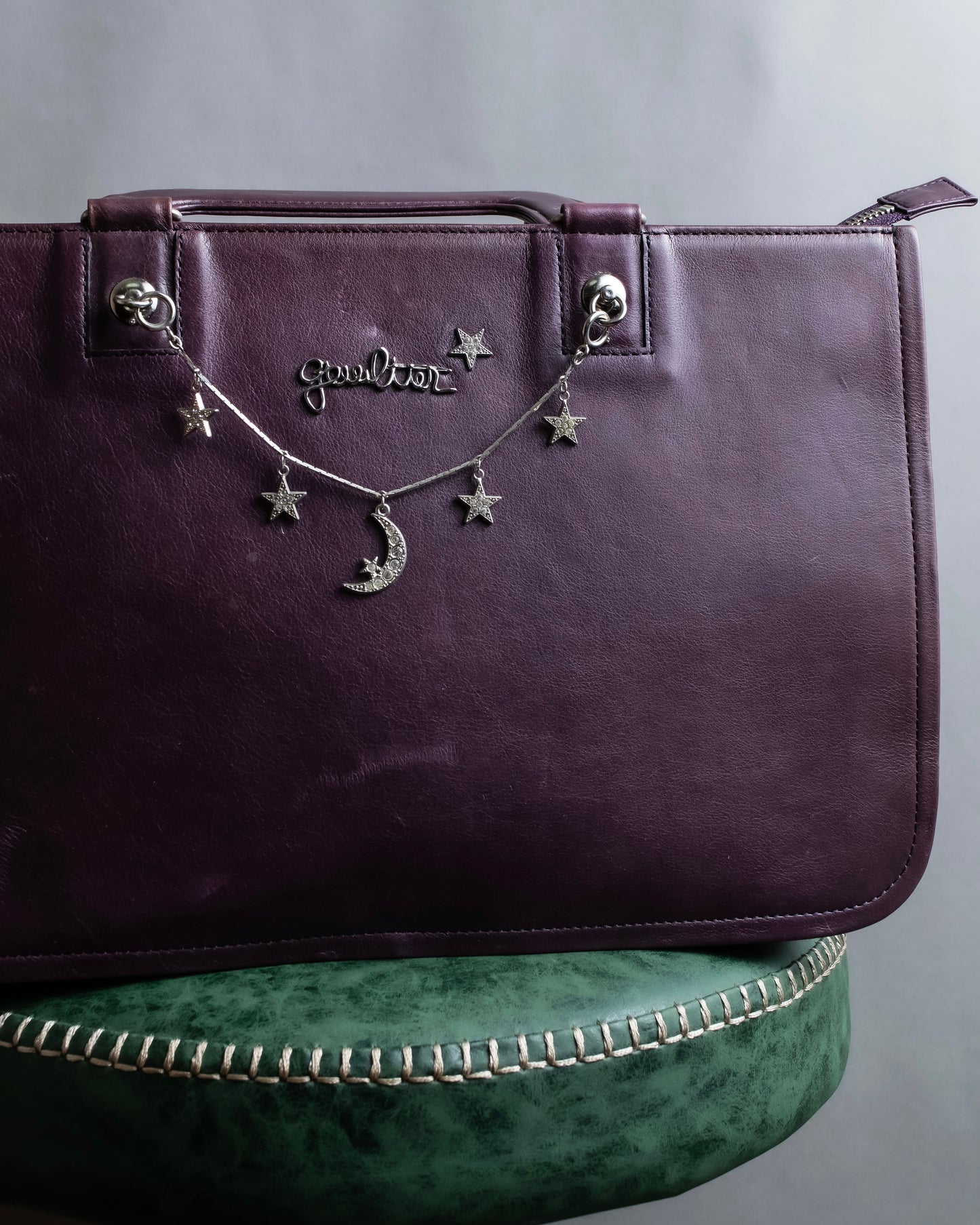 "JEAN PAUL GAULTIER" Horizontal star＆moon chain design purple leather bag