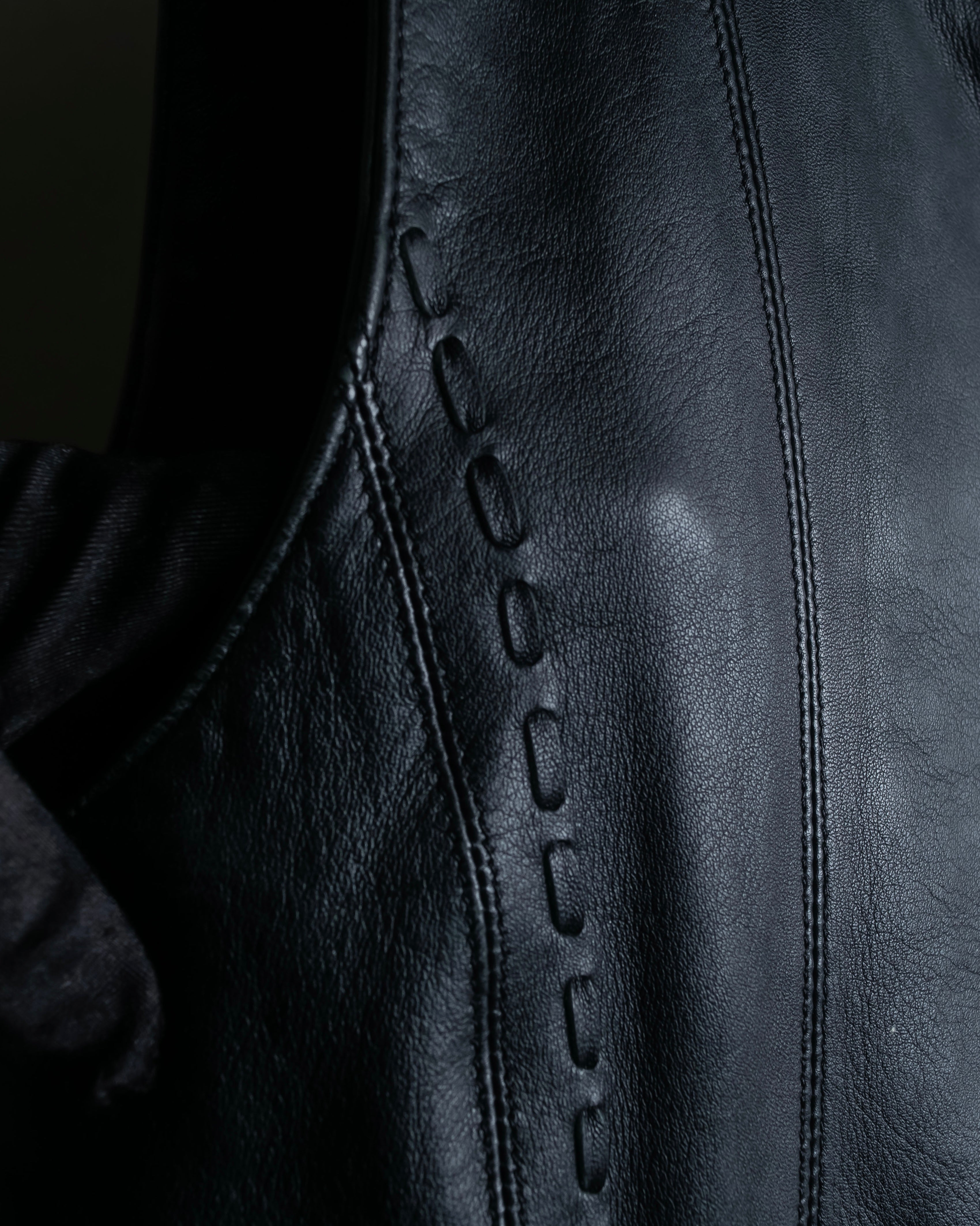 "BALMAIN" Braided detail lamb leather zip-up vest