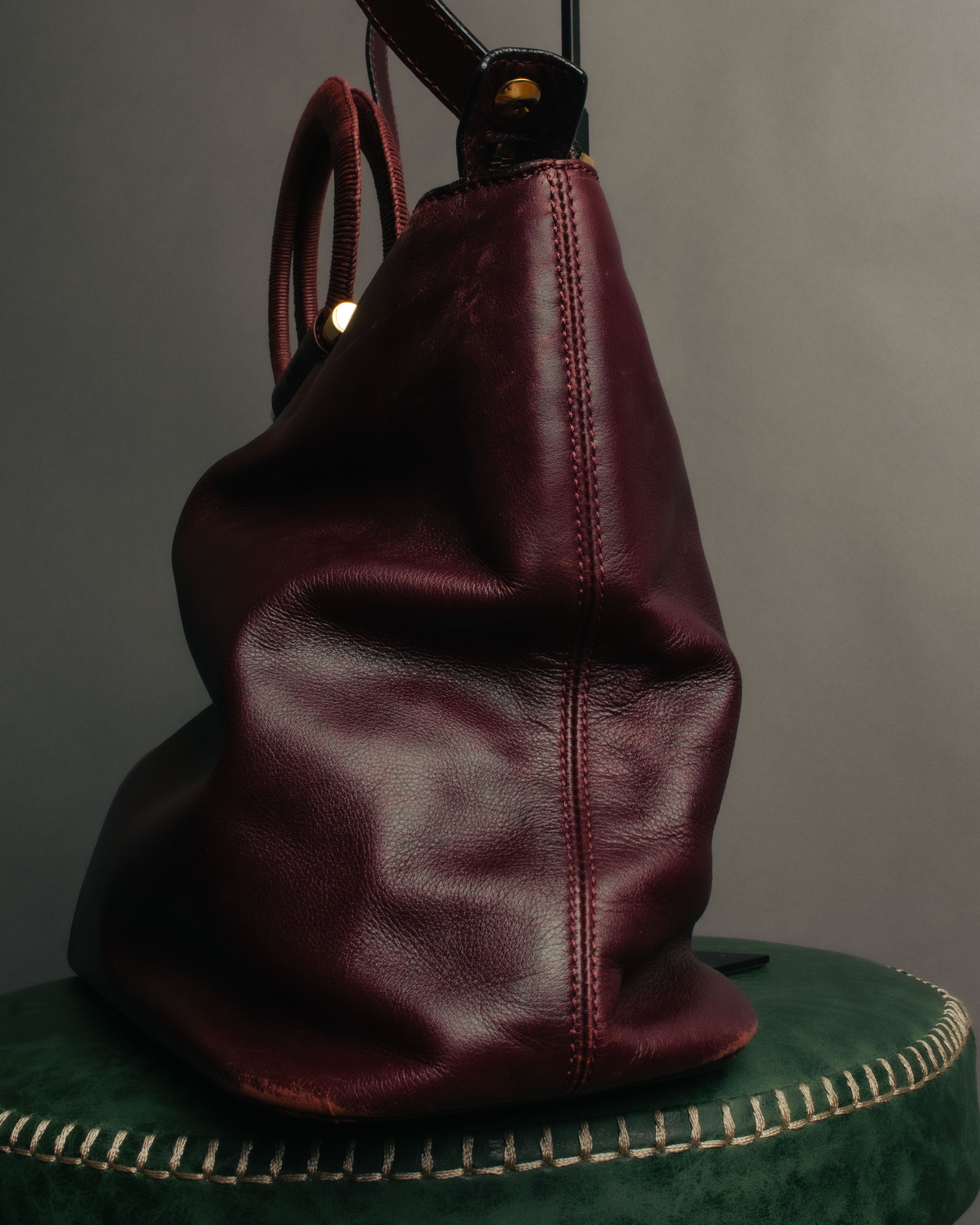 “CELINE” 90’s-00’s Burgundy leather ring handle tote bag