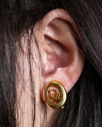 "Christian Dior" Logo cutout design gold earrings