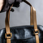 "YVES SAINT LAURENT" Logo engraved bicolor leather boston bag