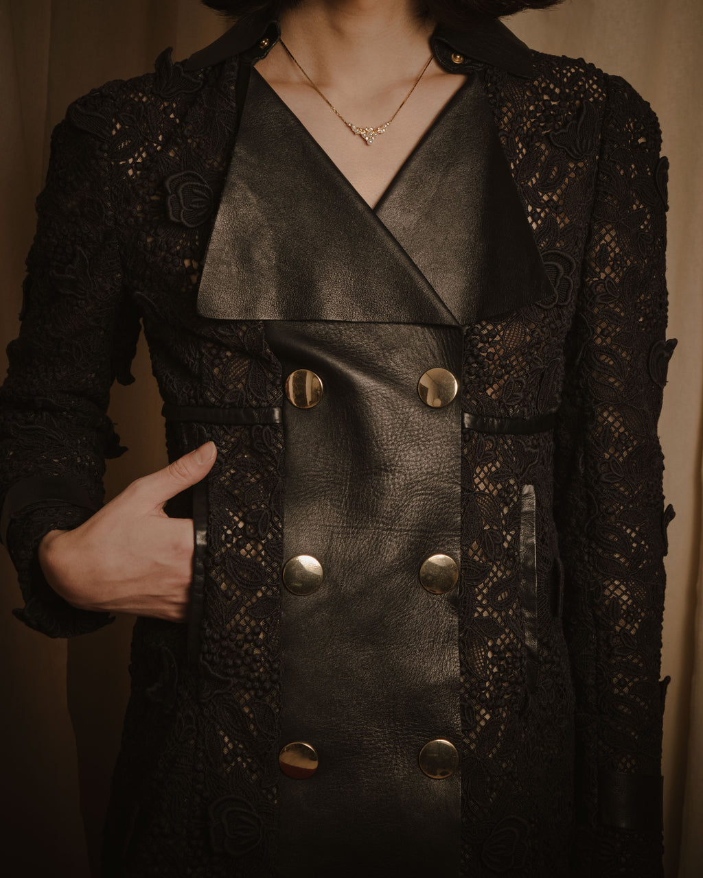 –SPECIAL– "VALENTINO"
Early 2010s lace and leather double-breasted jacket