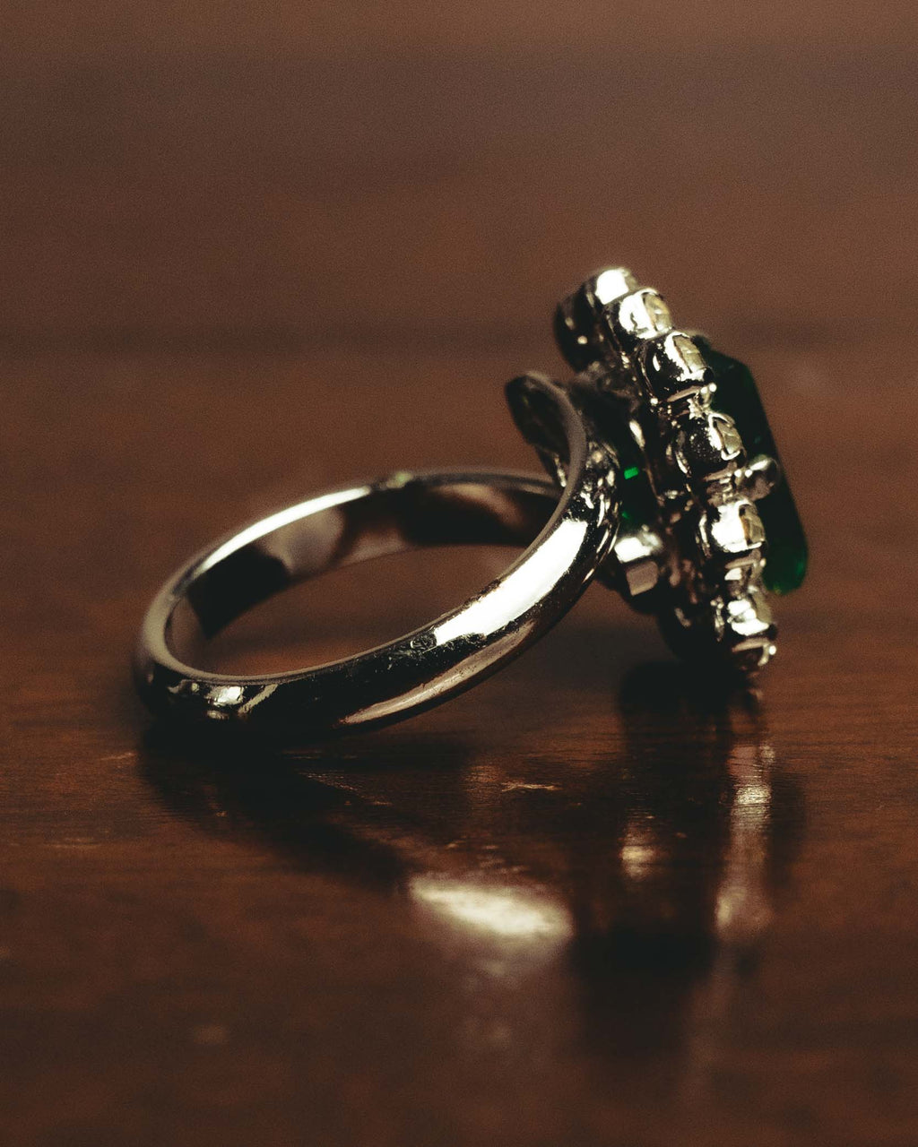 "Christian Dior" 70's-80's Emerald halo costume ring