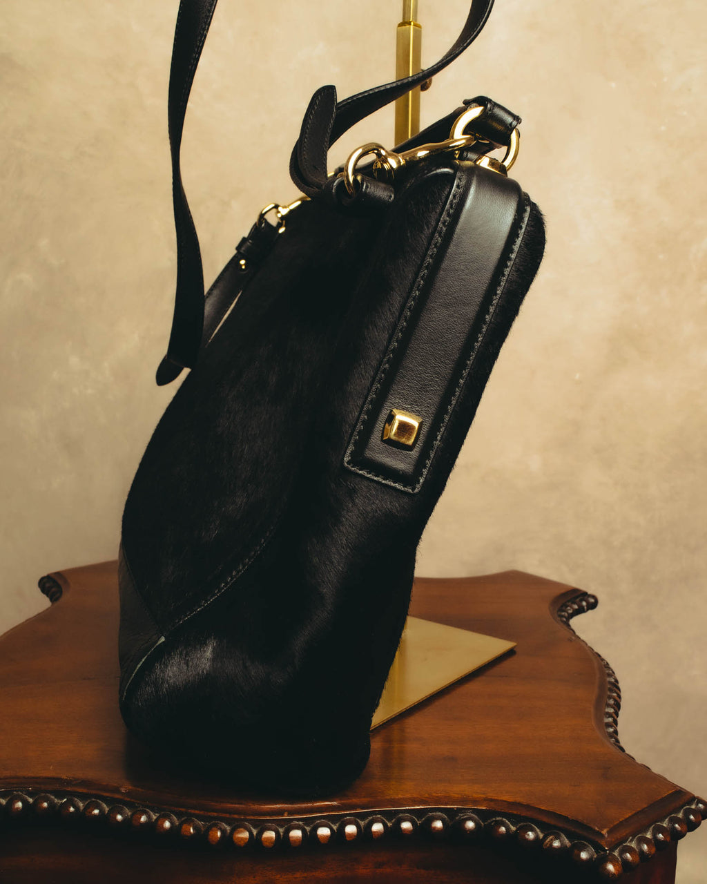 "Salvatore Ferragamo" 90's-00's Textured calf hair shoulder bag